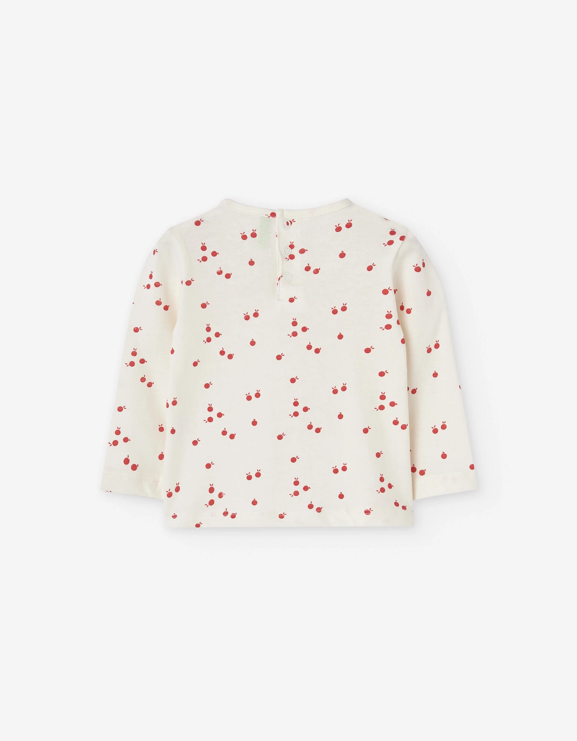 Long sleeve cotton T-shirt with apple motif for baby girls, beige