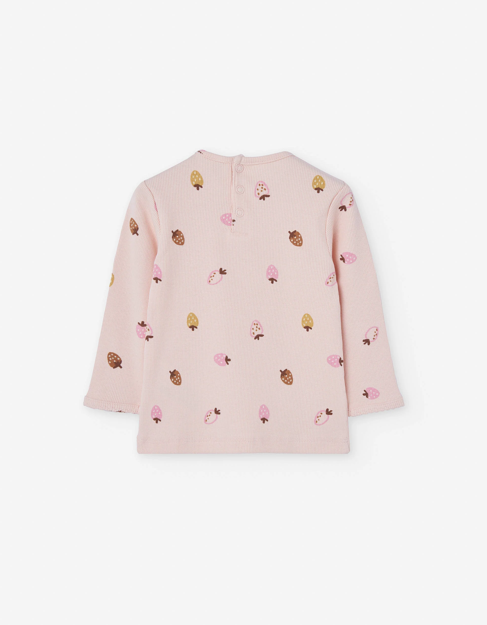 Ribbed long sleeve T-shirt with strawberry motif for baby girls, pink