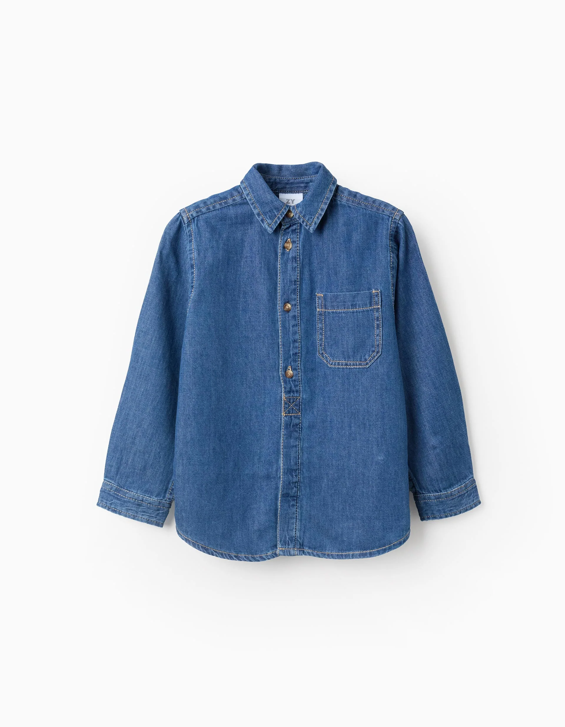Cotton Denim Shirt with Pocket for Boys, Blue