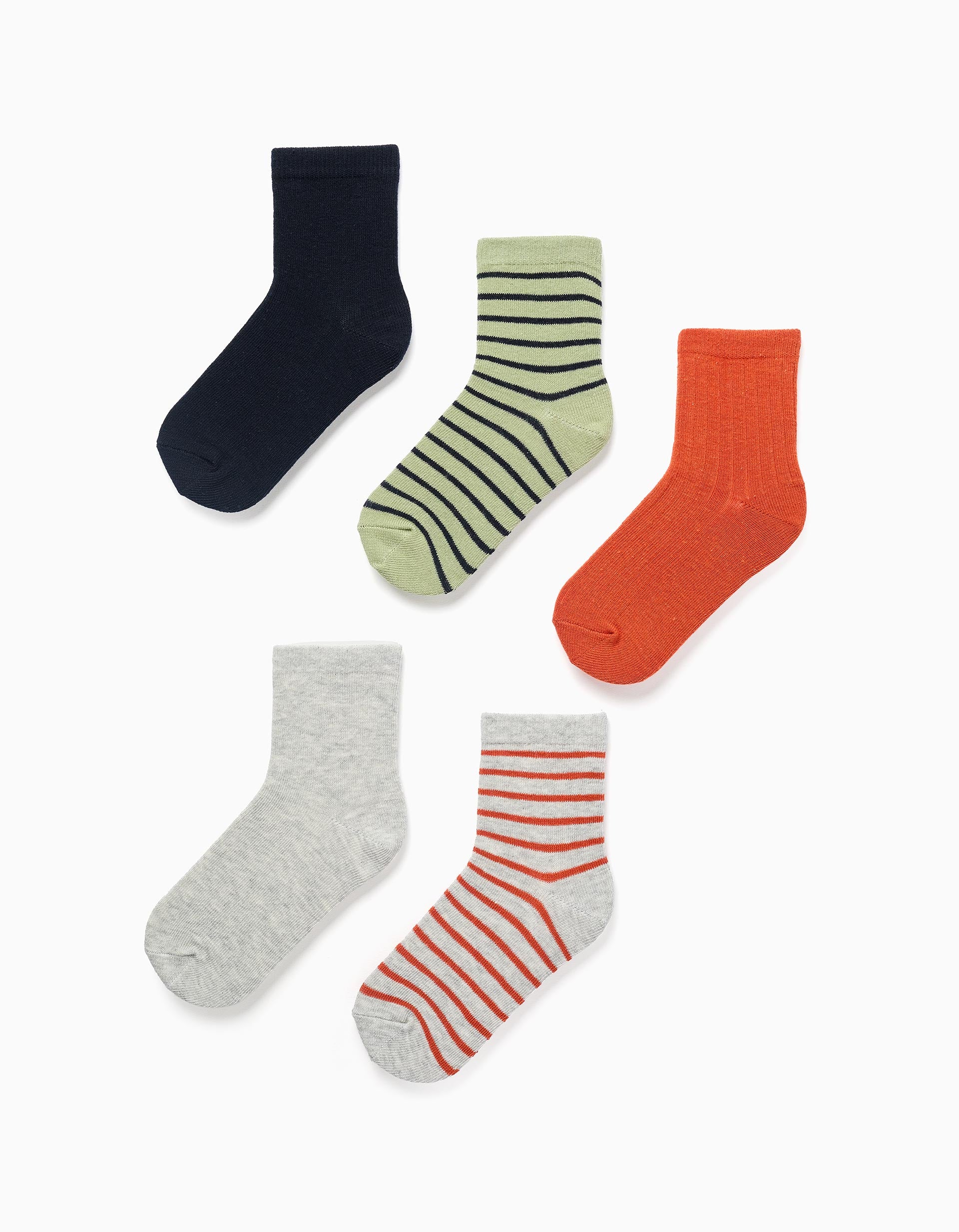 Pack of 5 Pairs of Striped Socks for Boys, Blue/Green/Grey/Orange