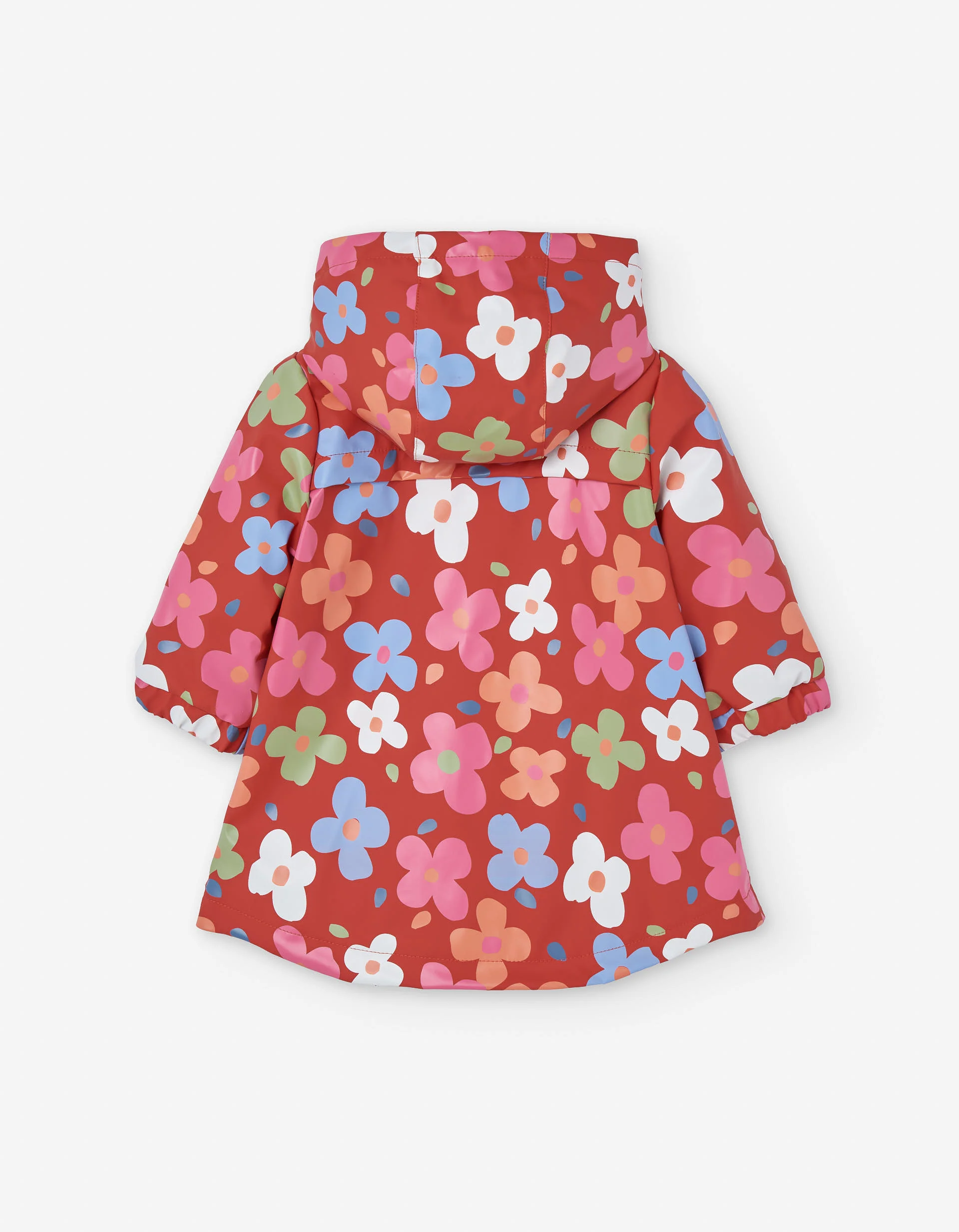 Hooded rubber parka with fleece lining and motif for baby girls, red