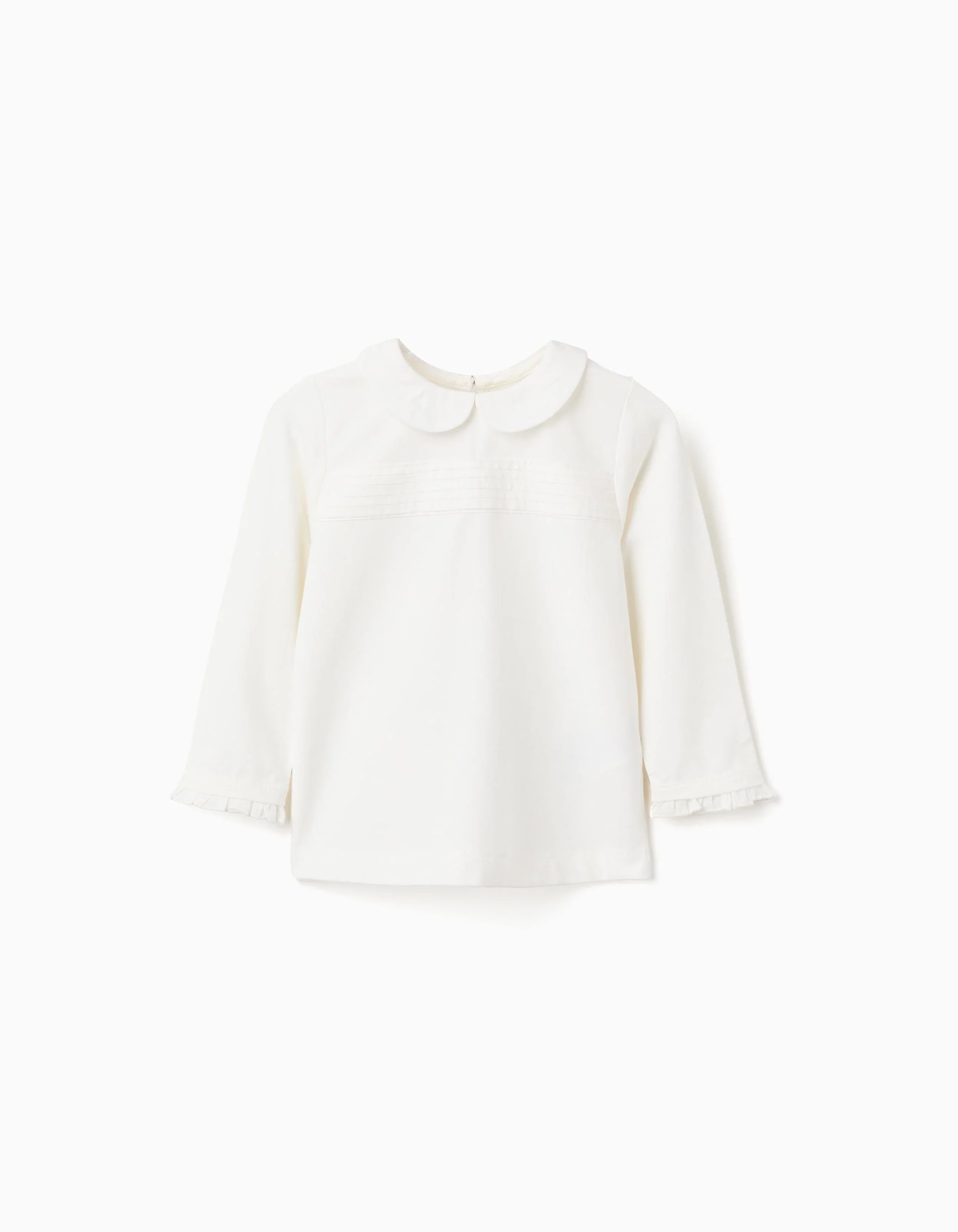 Long sleeve T-shirt with pleats and ruffles for baby girls, white