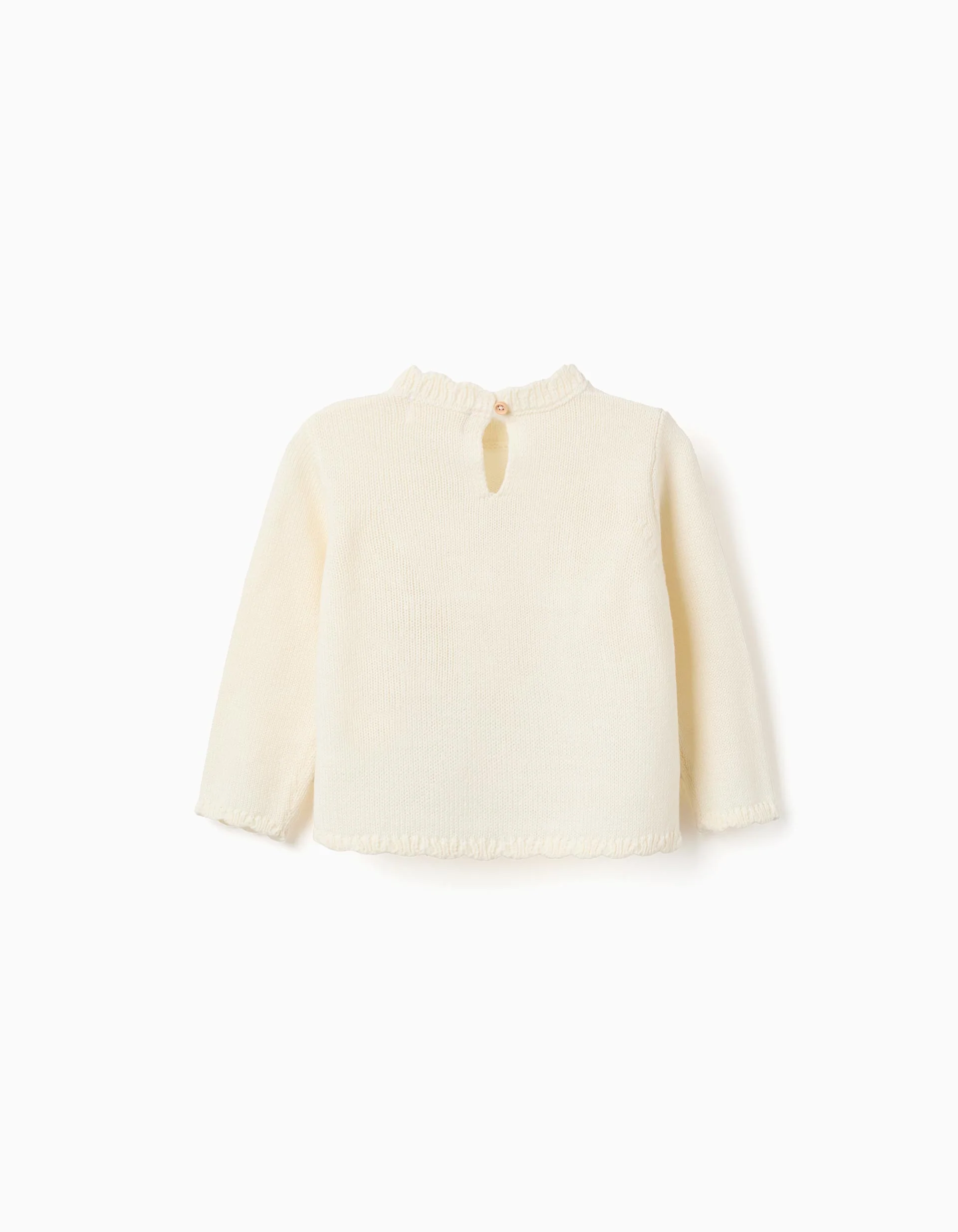 Knitted jumper with bow and sequins for baby girls, light beige