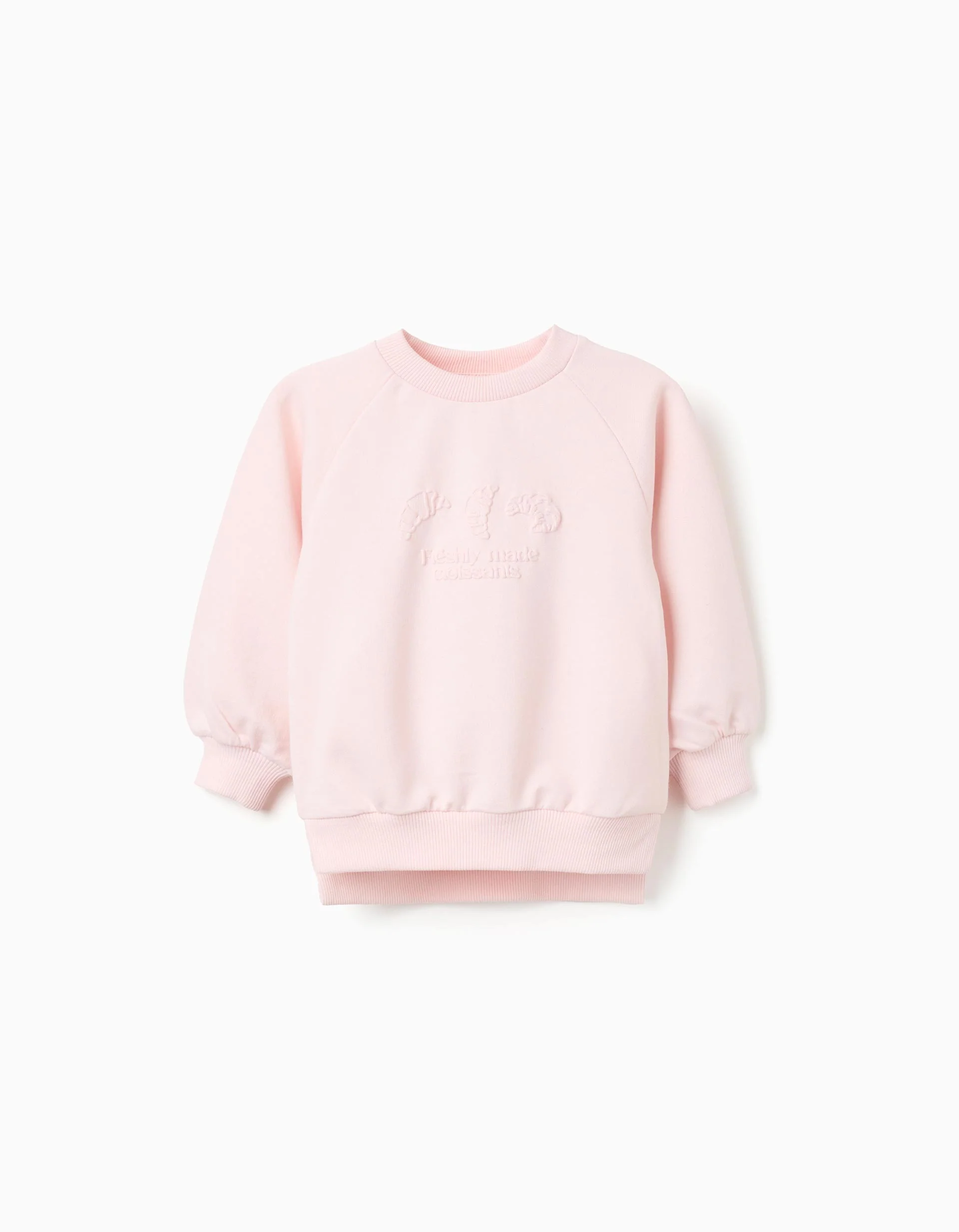 Cotton Sweatshirt with Embossed Croissants Print for Girls, Pink