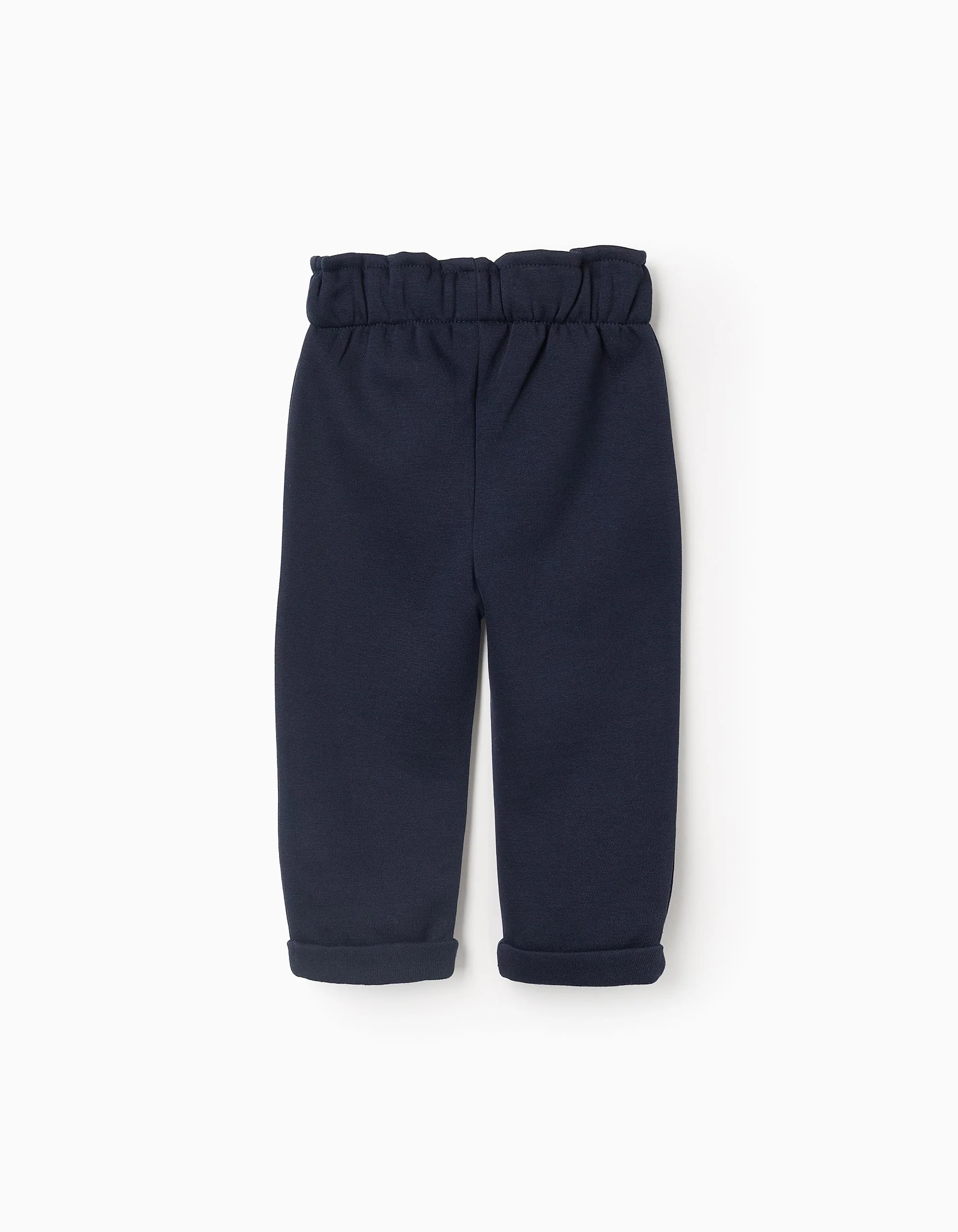 Brushed Trousers with Paperbag Waist for Baby Girls, Dark Blue