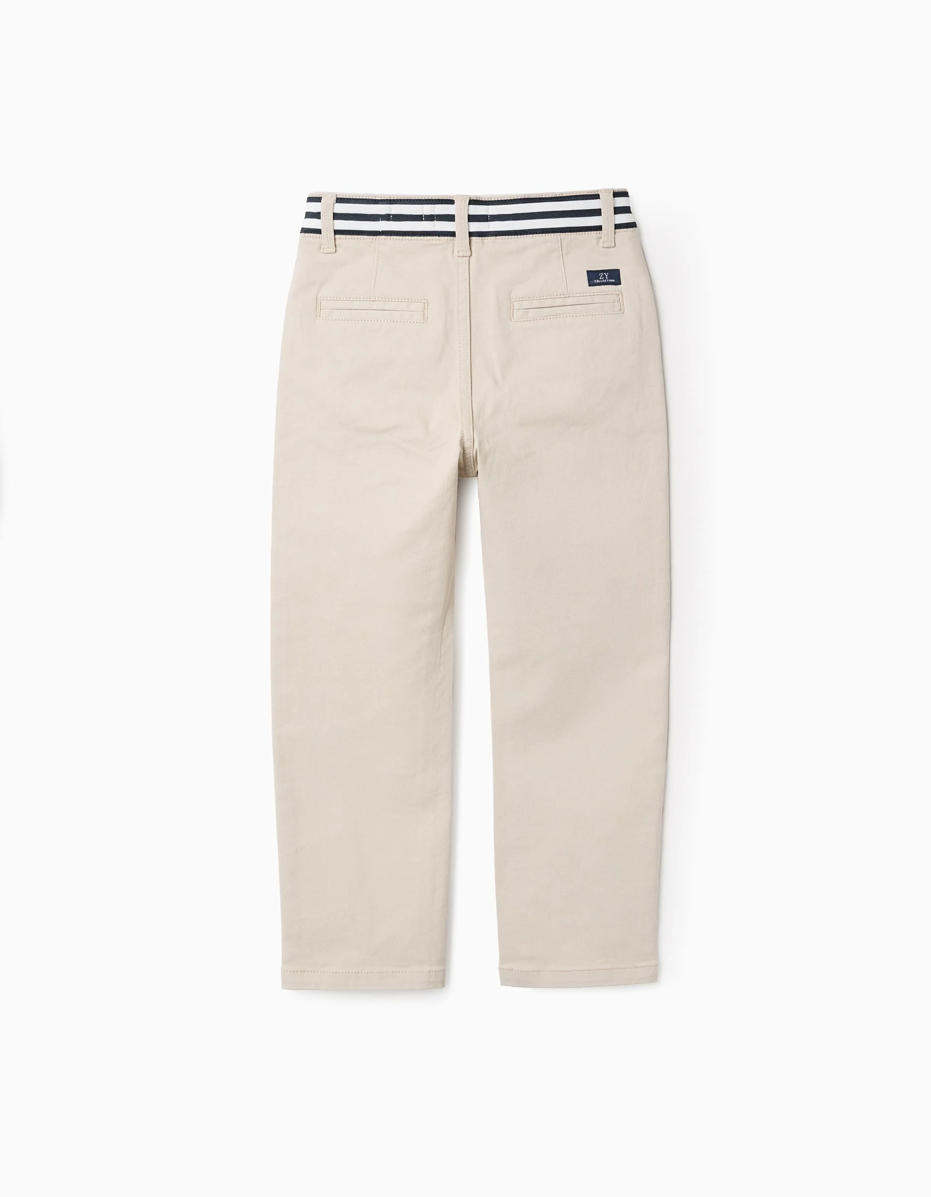 Twill Chino Trousers with Striped Waist for Boys, Beige