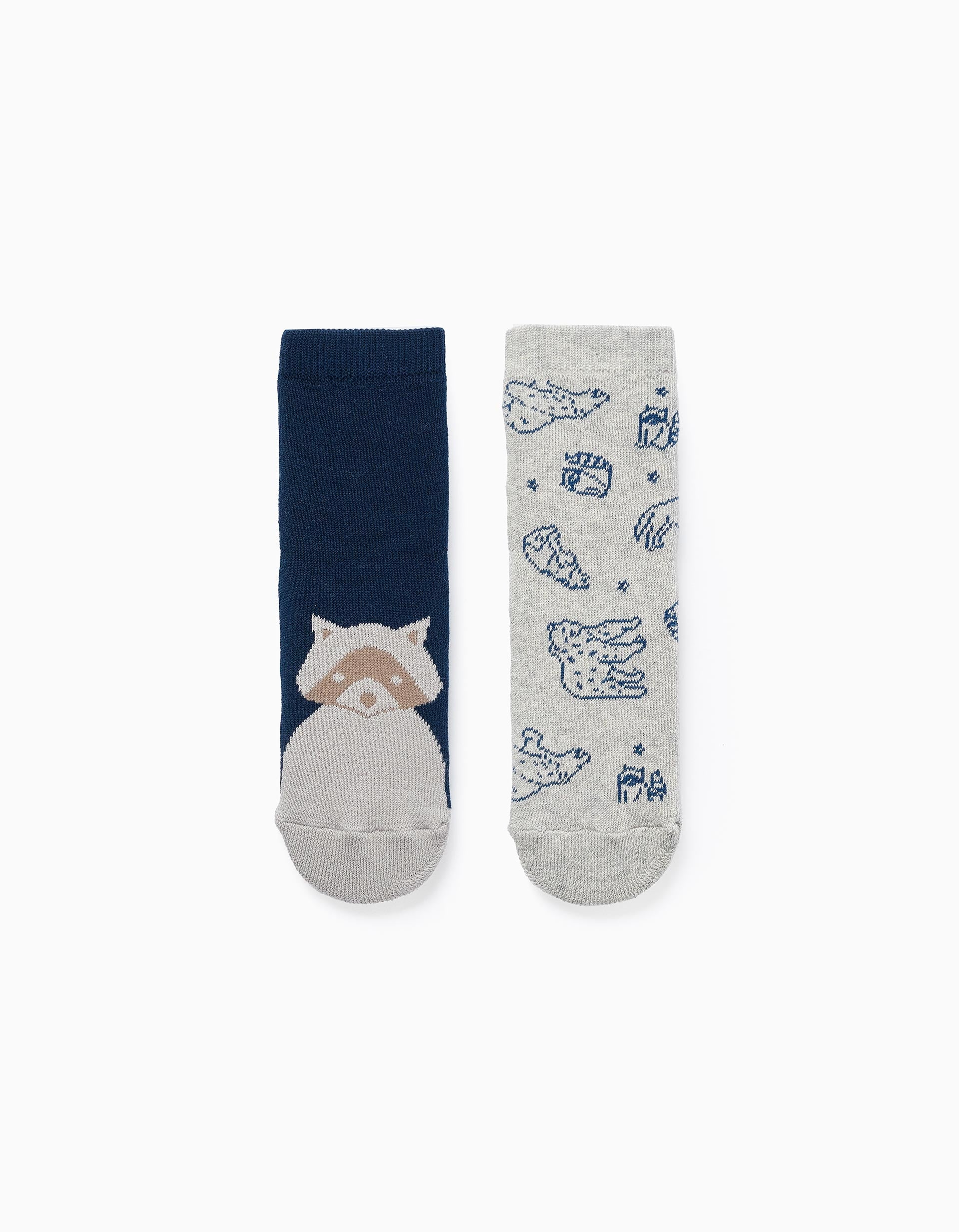 Pack of 2 Non-Slip Socks for Boys 'Animals', Dark Blue/Grey