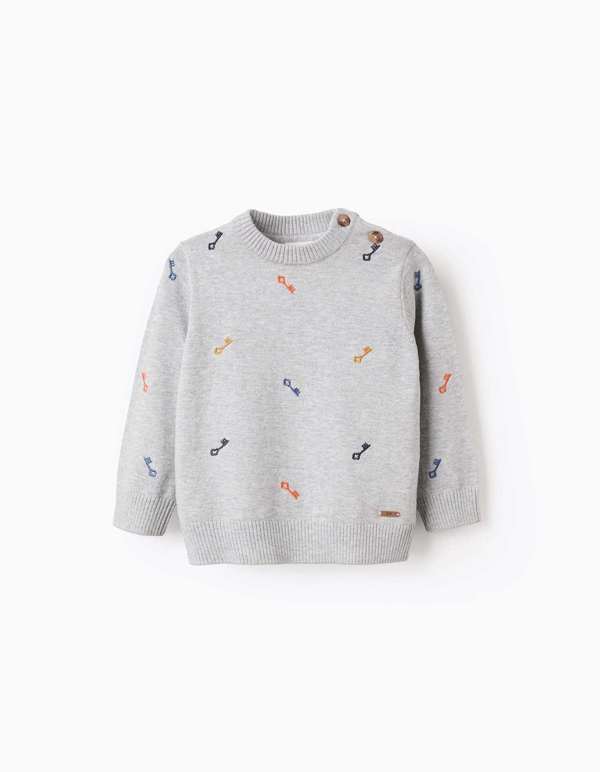Key Pattern Knitted Sweater for Baby Boys, Grey