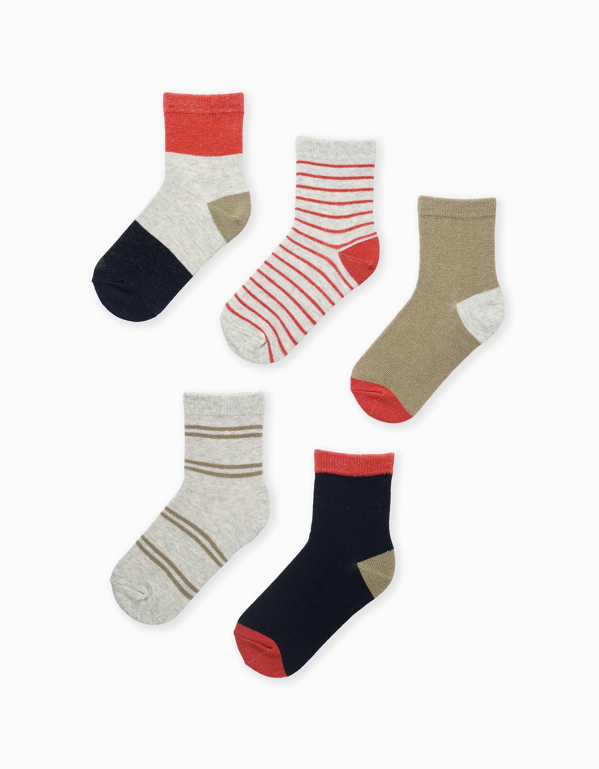5 pairs of socks with stripes for boys, orange/blue/grey/green