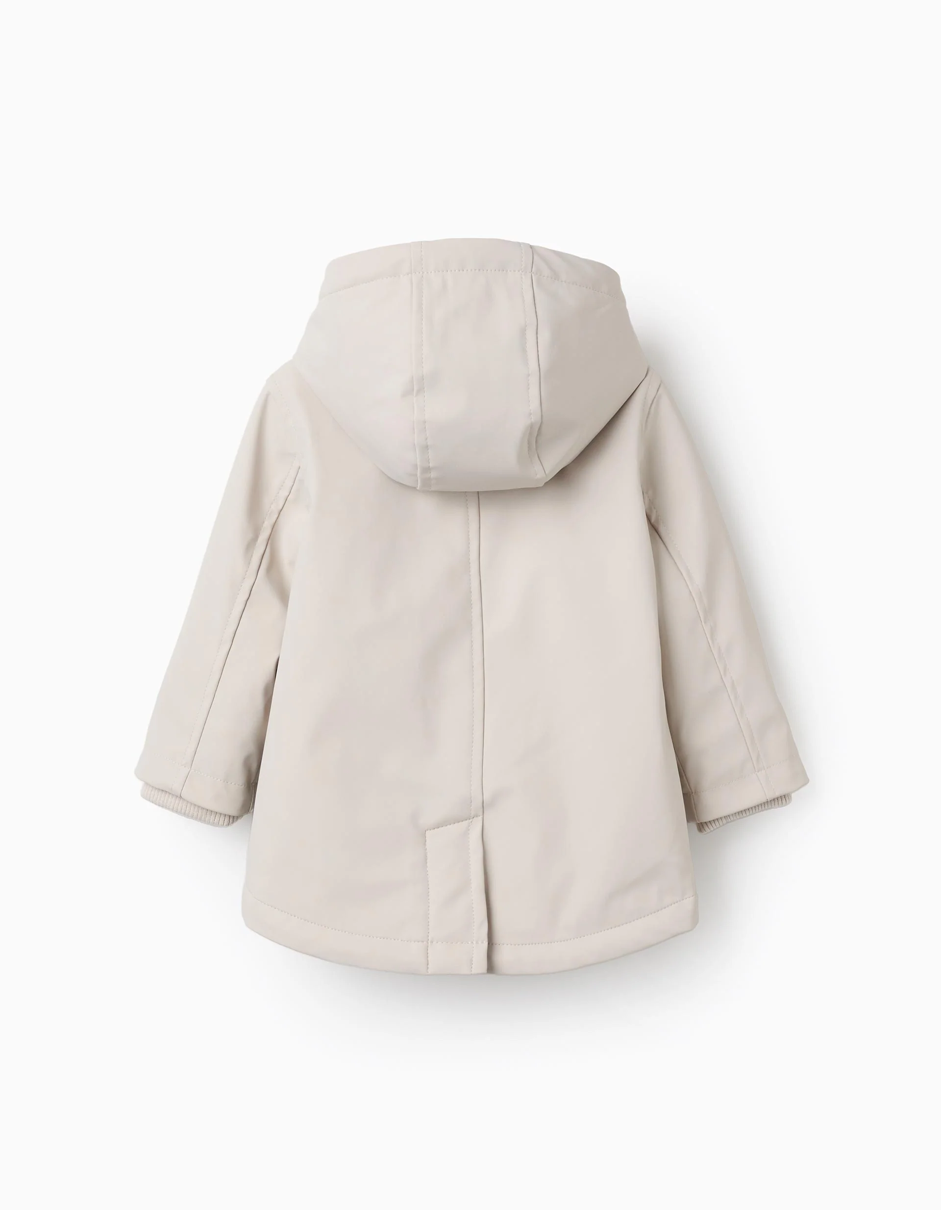 Padded rubber parka with hood for baby boys, light beige