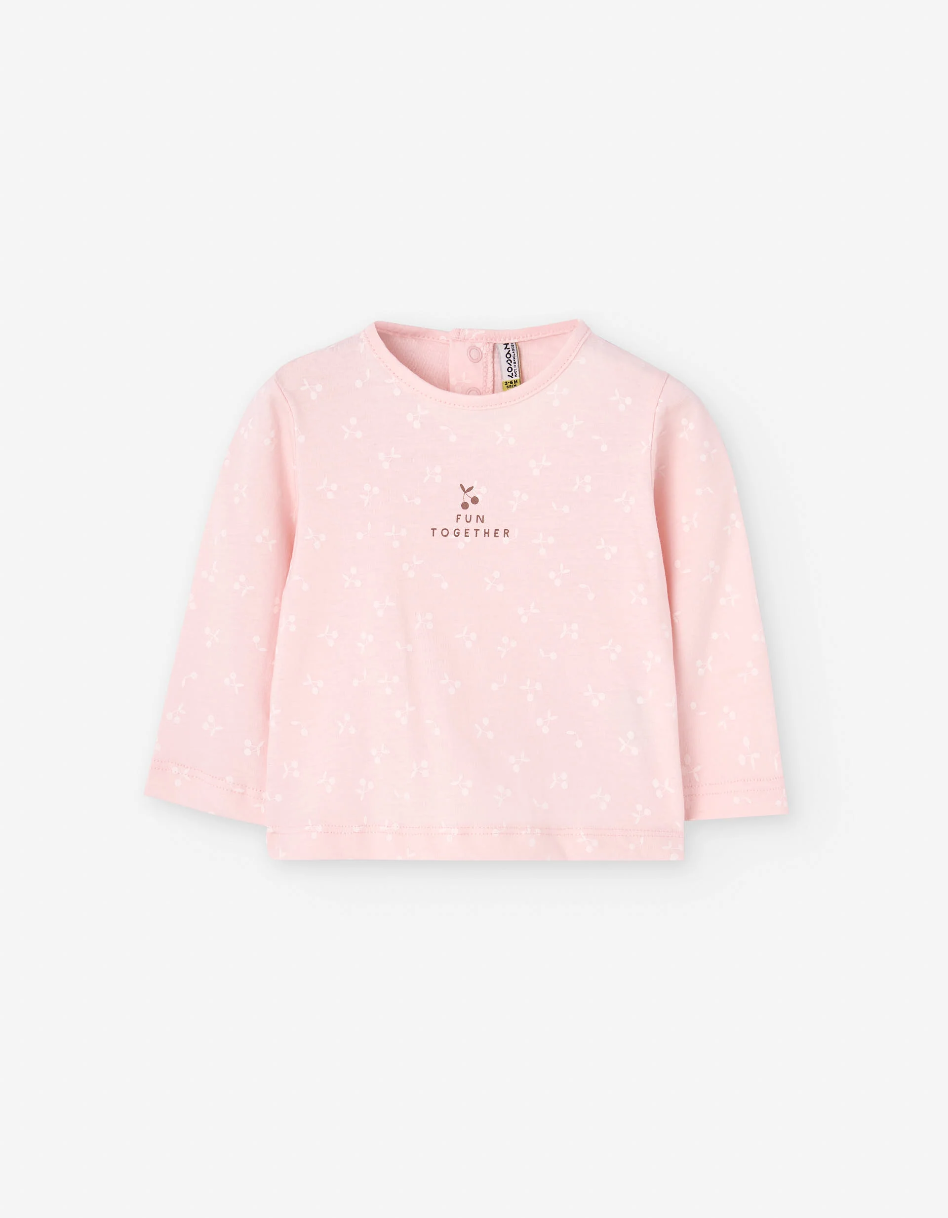 Long sleeve cotton T-shirt with cherry motif for baby girls, pink