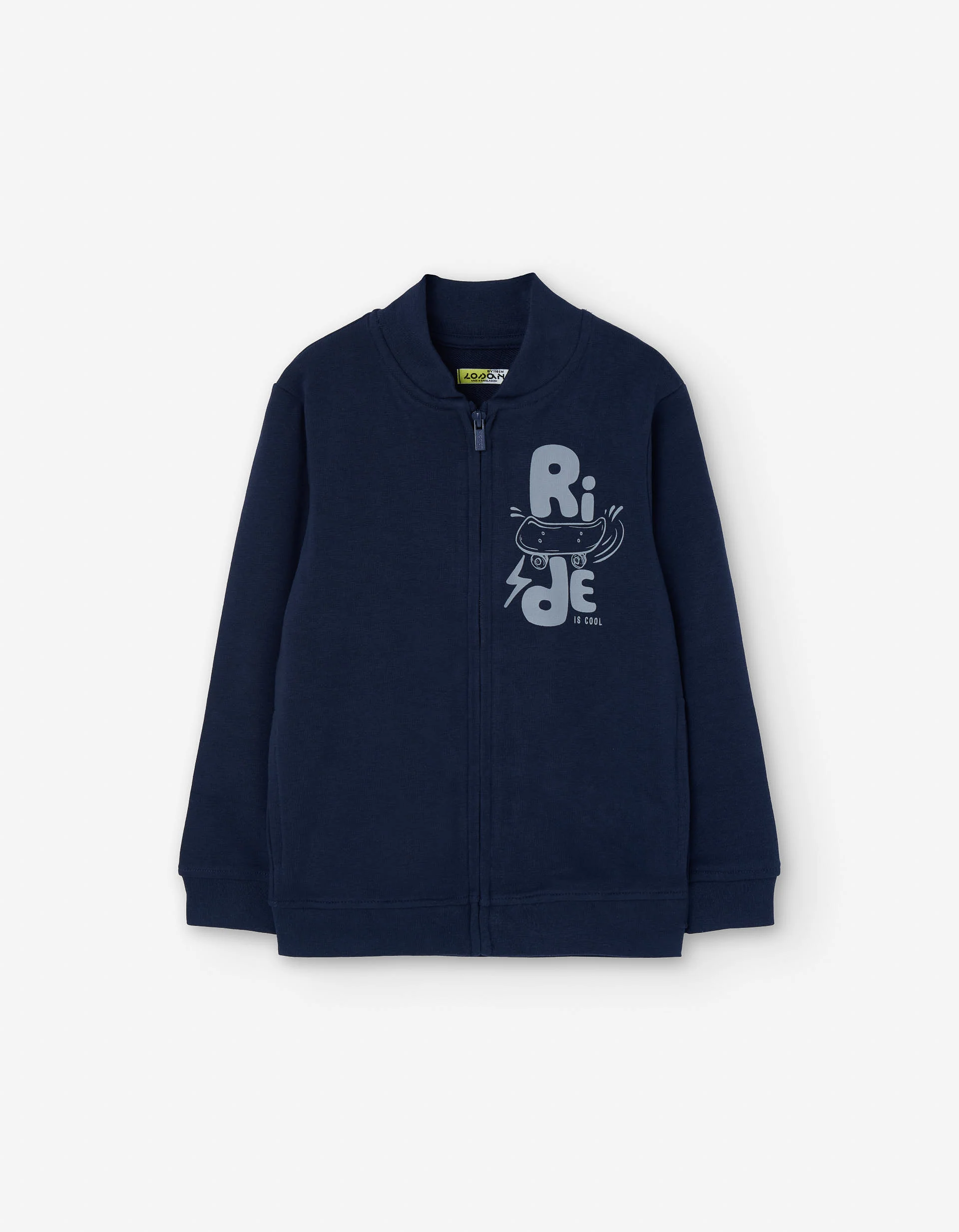 Jacket with skate chest print for boys, dark blue