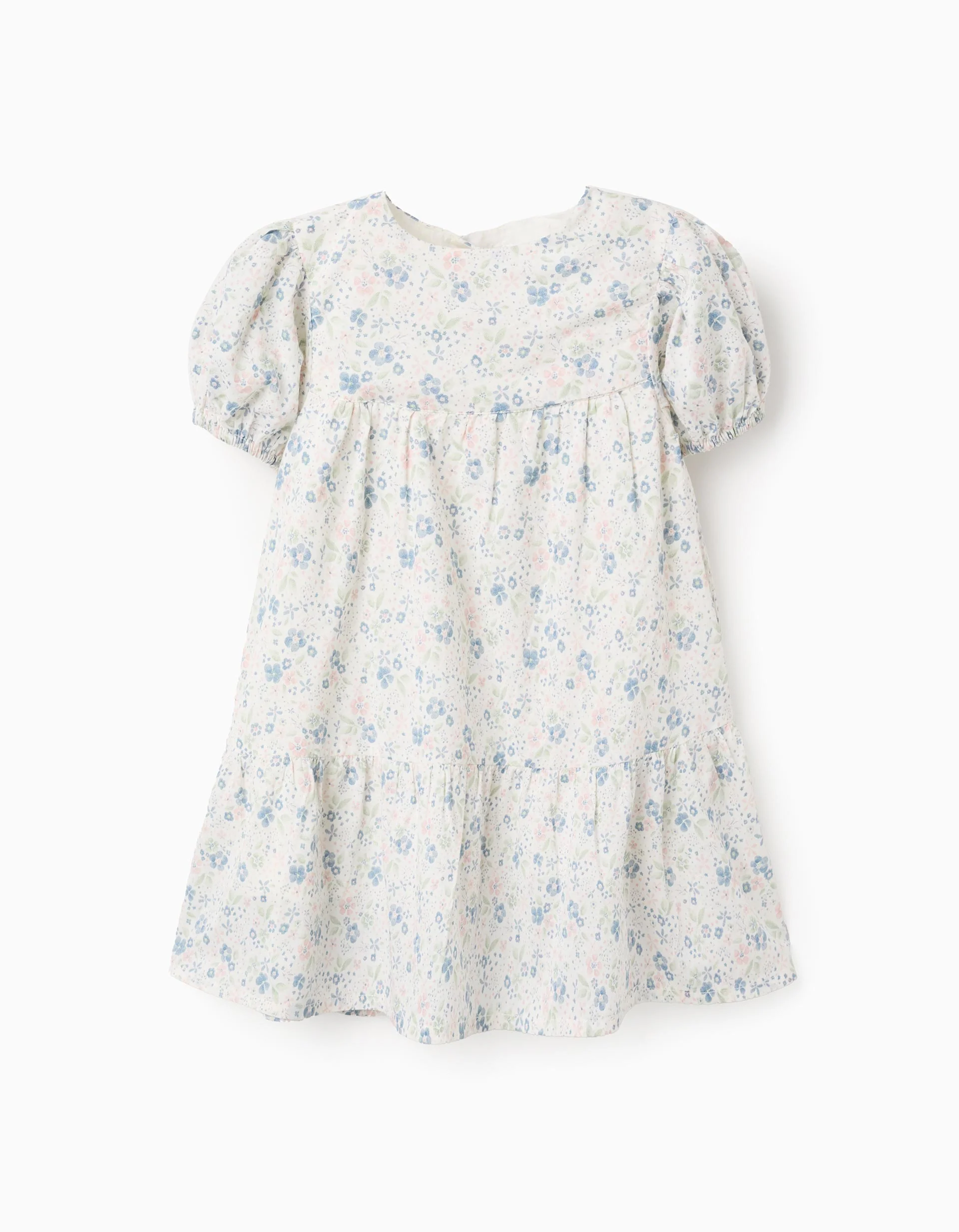 Cotton Floral Dress for Baby Girls, White/Blue/Pink/Green