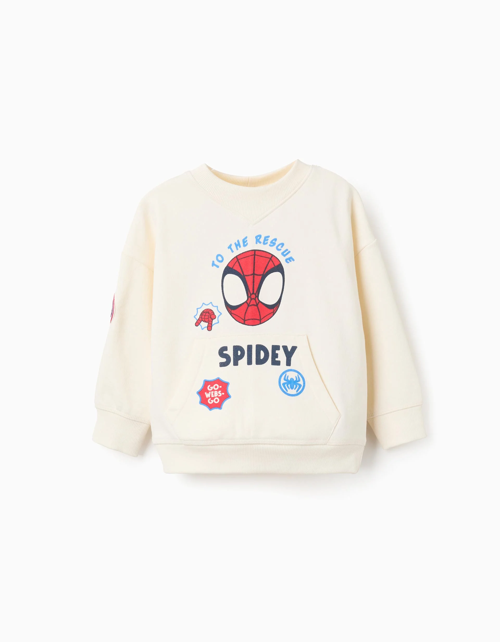 Brushed Sweatshirt with Kangaroo Pockets for Baby Boys 'Spidey', Beige