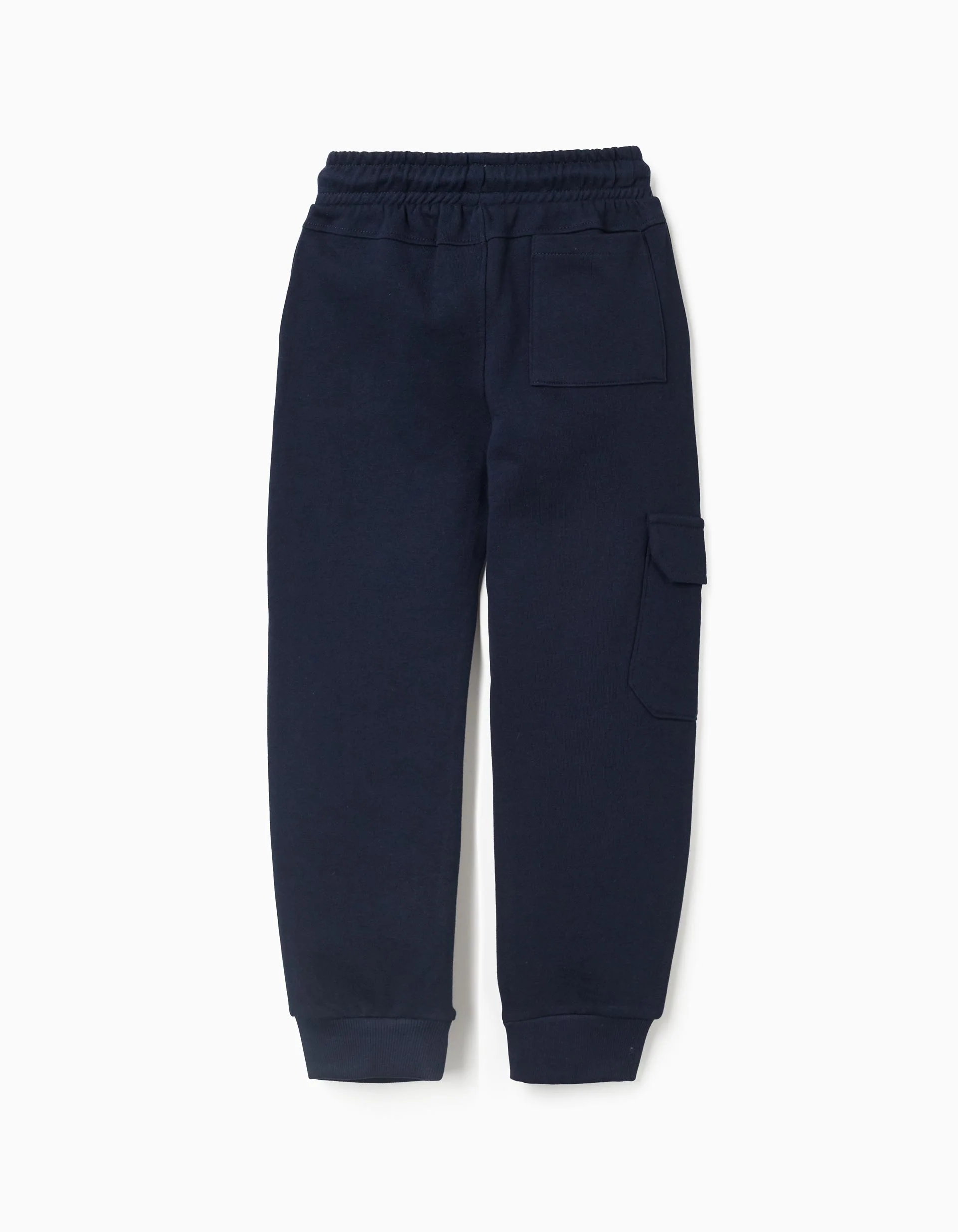 Cotton joggers with print and cargo pocket for boys, dark blue