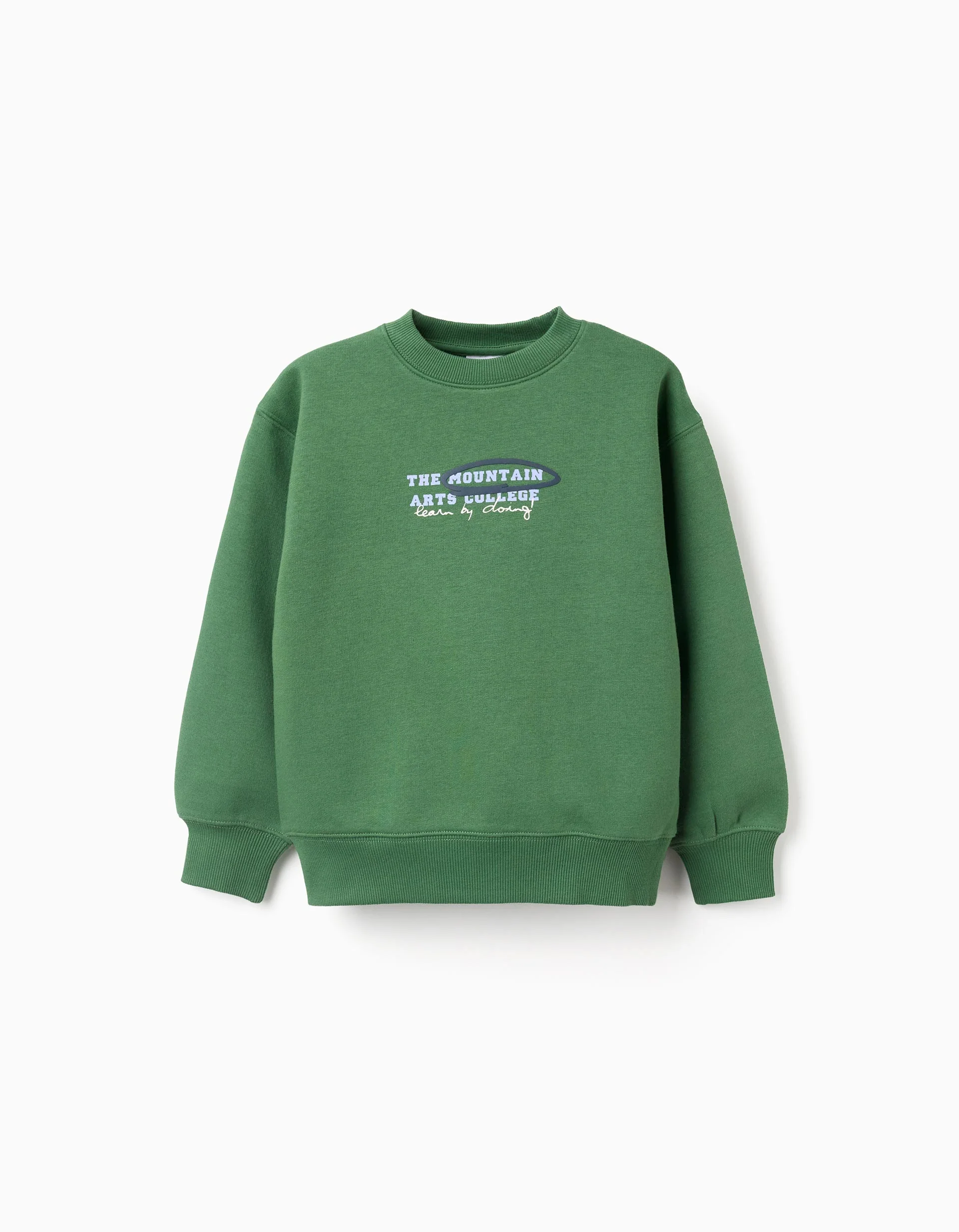 Brushed sweatshirt with 'Arts College' print for boys, green