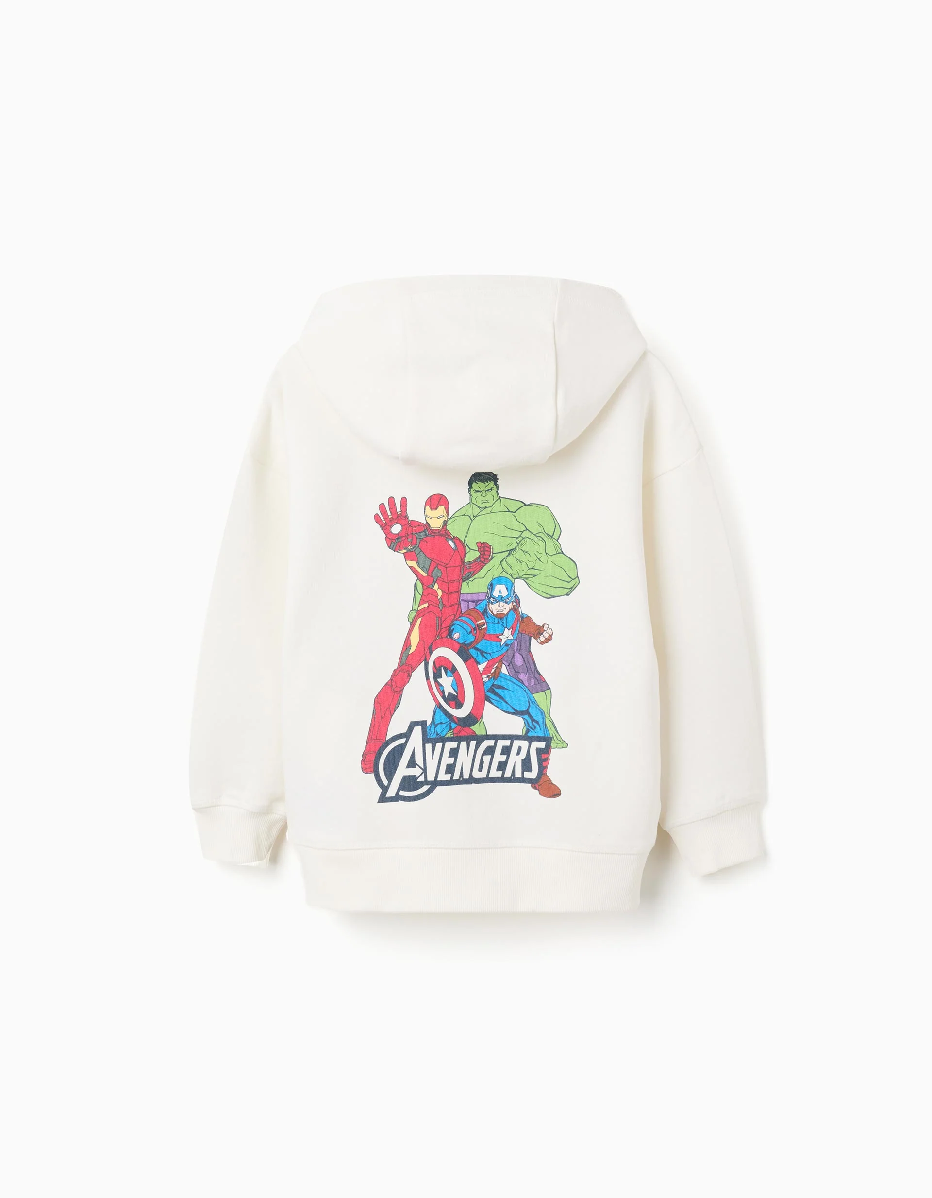 Brushed hooded sweatshirt with Avengers prints for boys, white