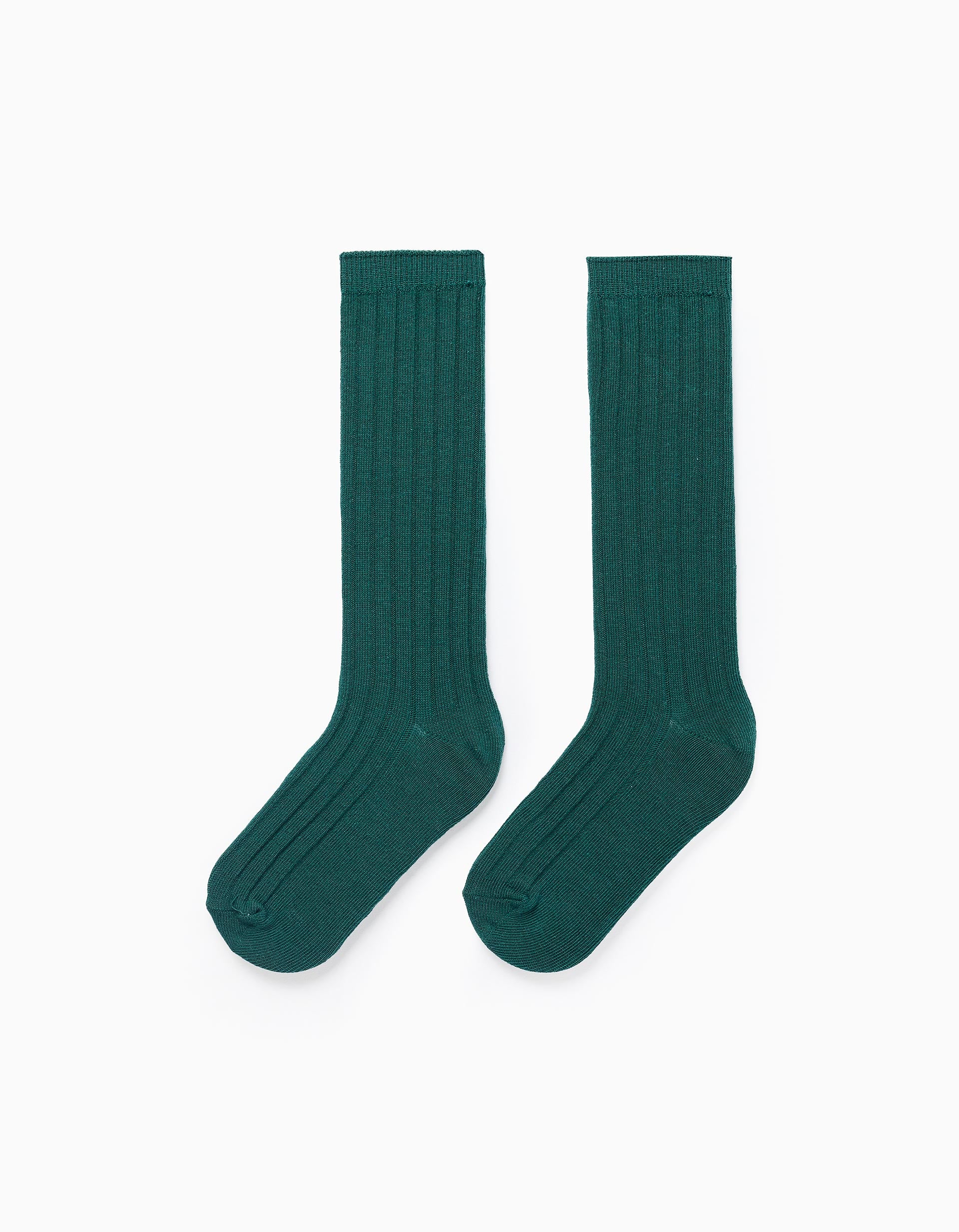 Ribbed High Socks for Boys, Dark Green