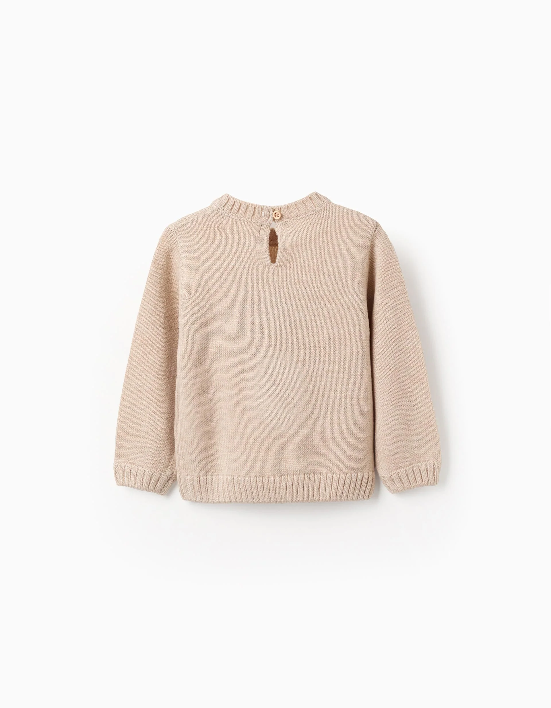 Jacquard Knitted Jumper for Baby Girls 'Reindeer', Beige