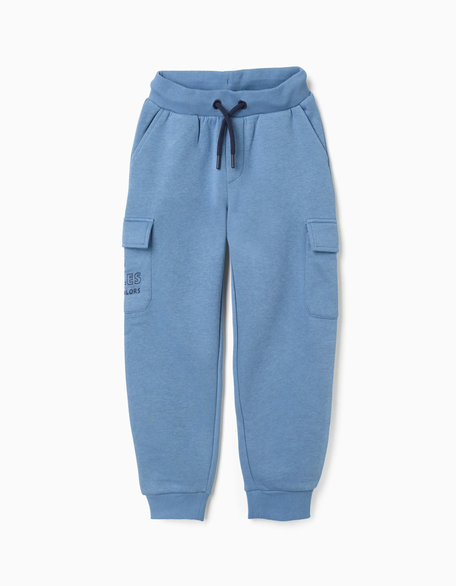 Brushed cargo joggers with No Rules print for boys, blue