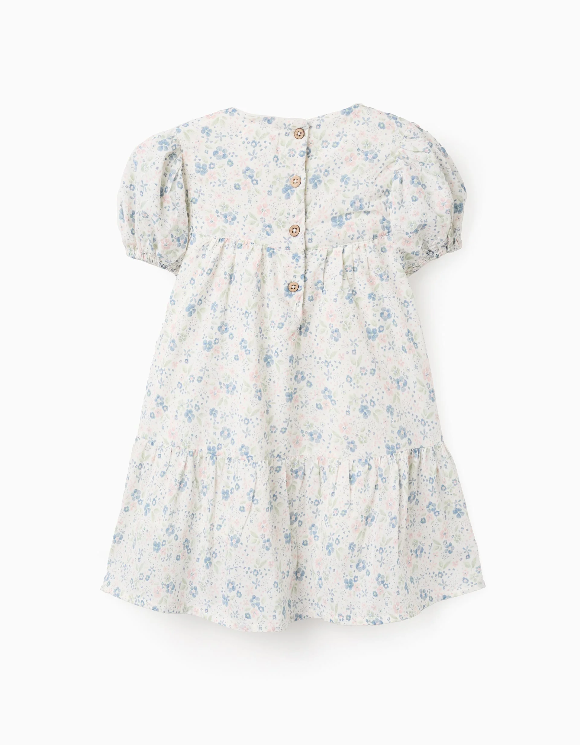 Cotton Floral Dress for Baby Girls, White/Blue/Pink/Green