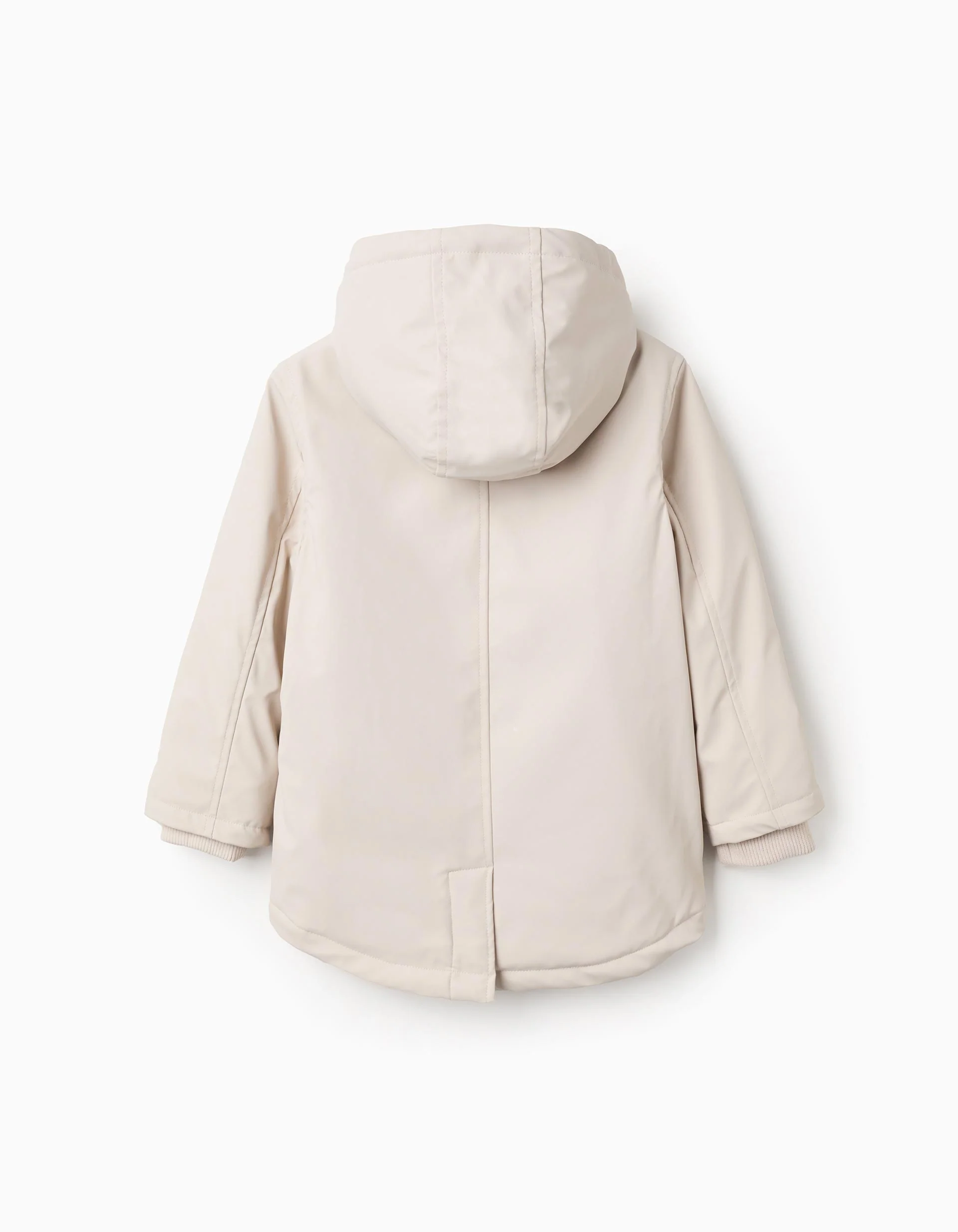 Hooded Rubber Parka with Jersey Lining for Boys, Beige