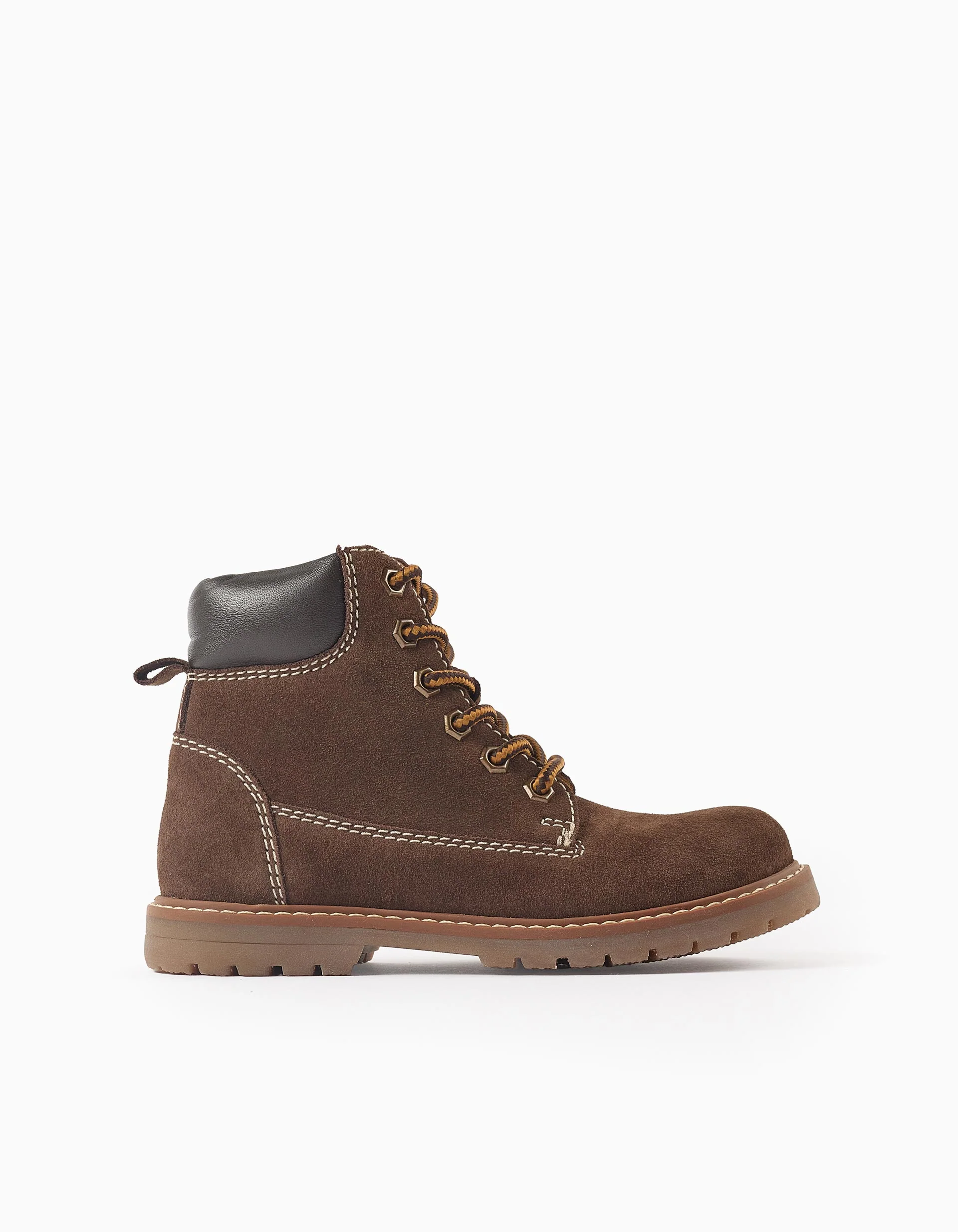 Suede lace-up mountain boots for boys, dark brown