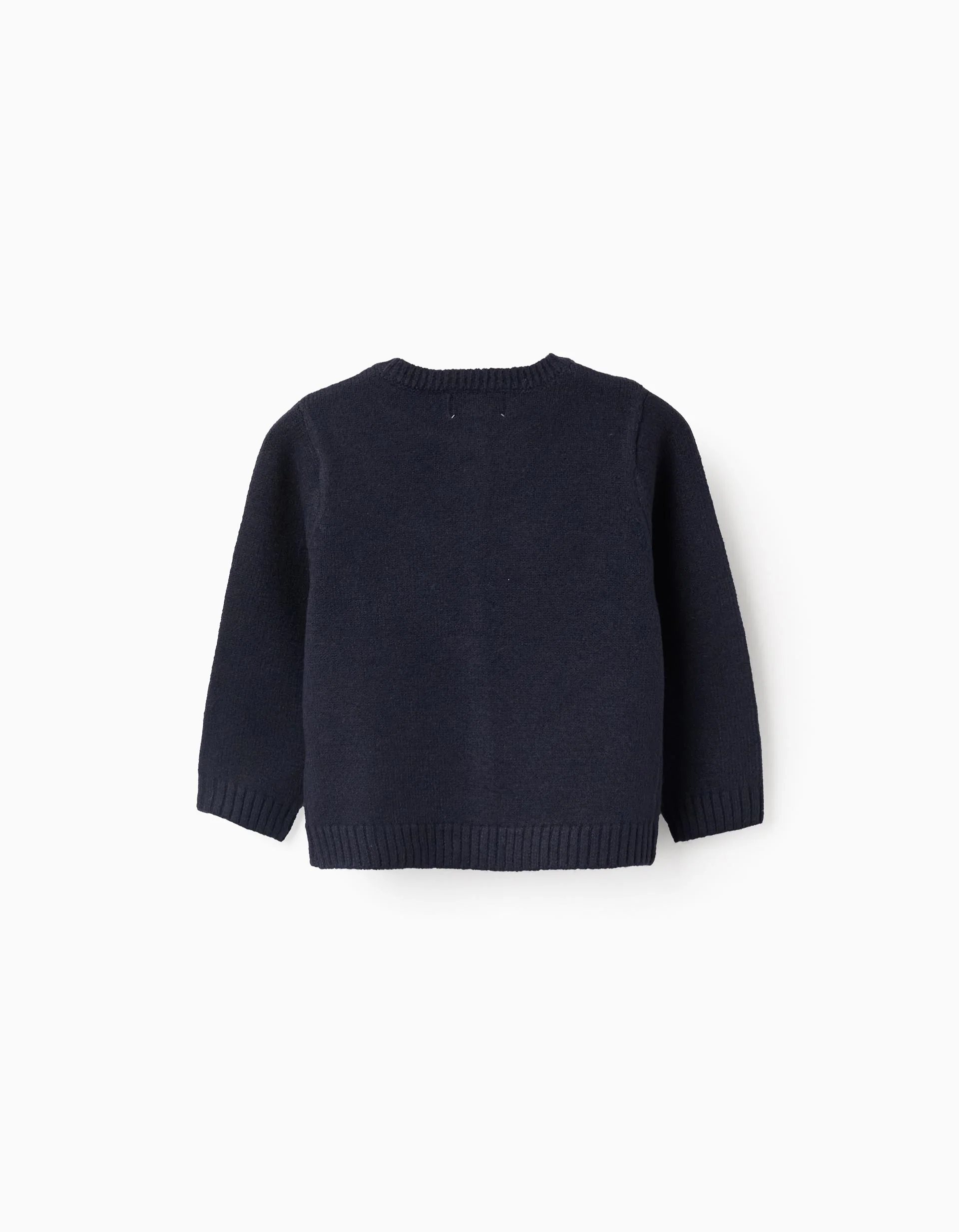 Knitted cardigan with round collar for baby girls, dark blue