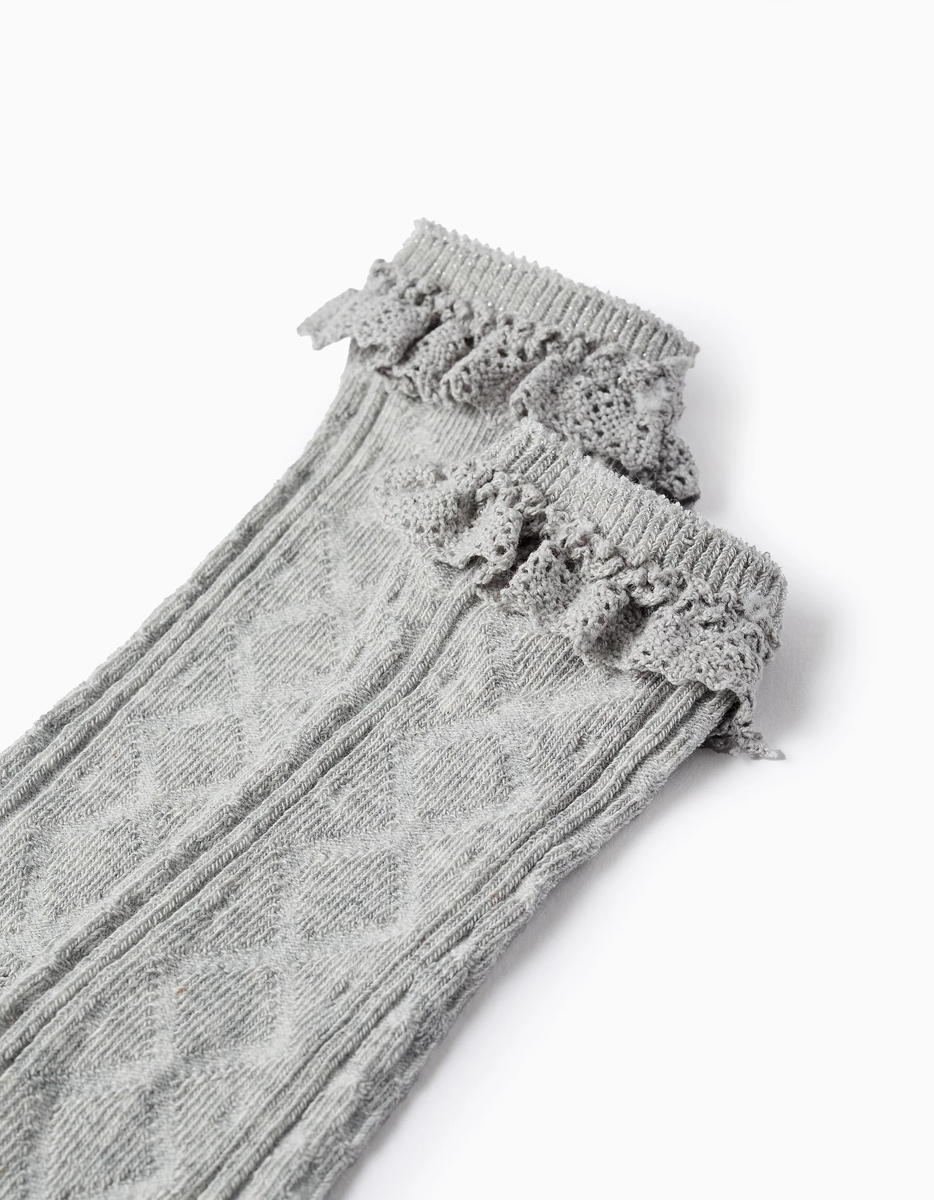 High Socks with Crochet Ruffles for Baby Girls, Grey
