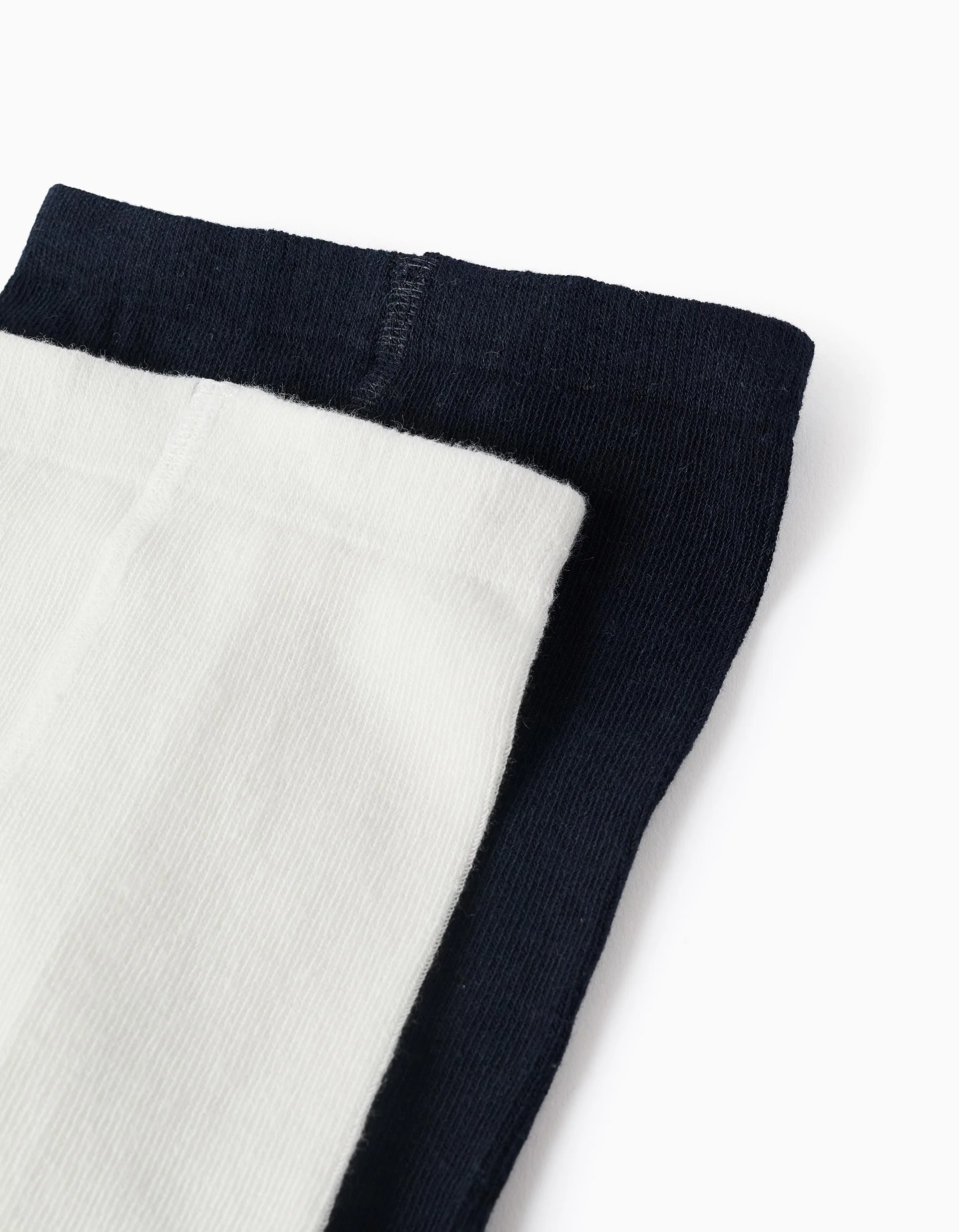 Pack of 2 plain/with motif tights for baby girls, dark blue/white