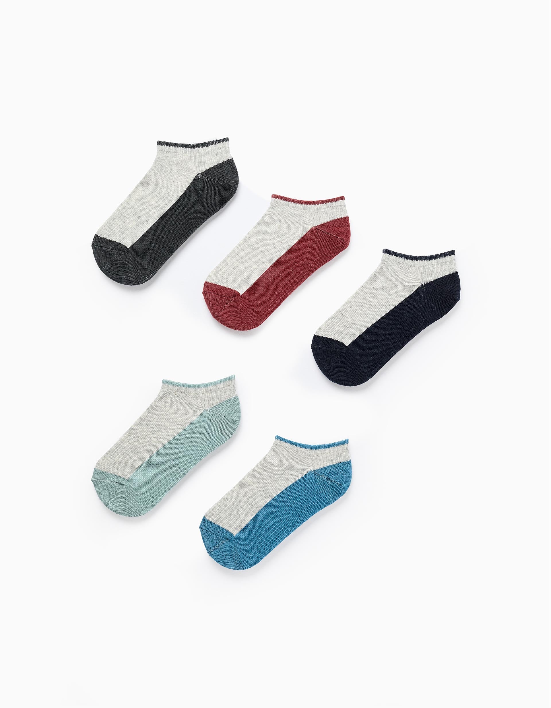 Pack 5 Pairs of Bicolour Ankle Socks for Boys, Multicolour