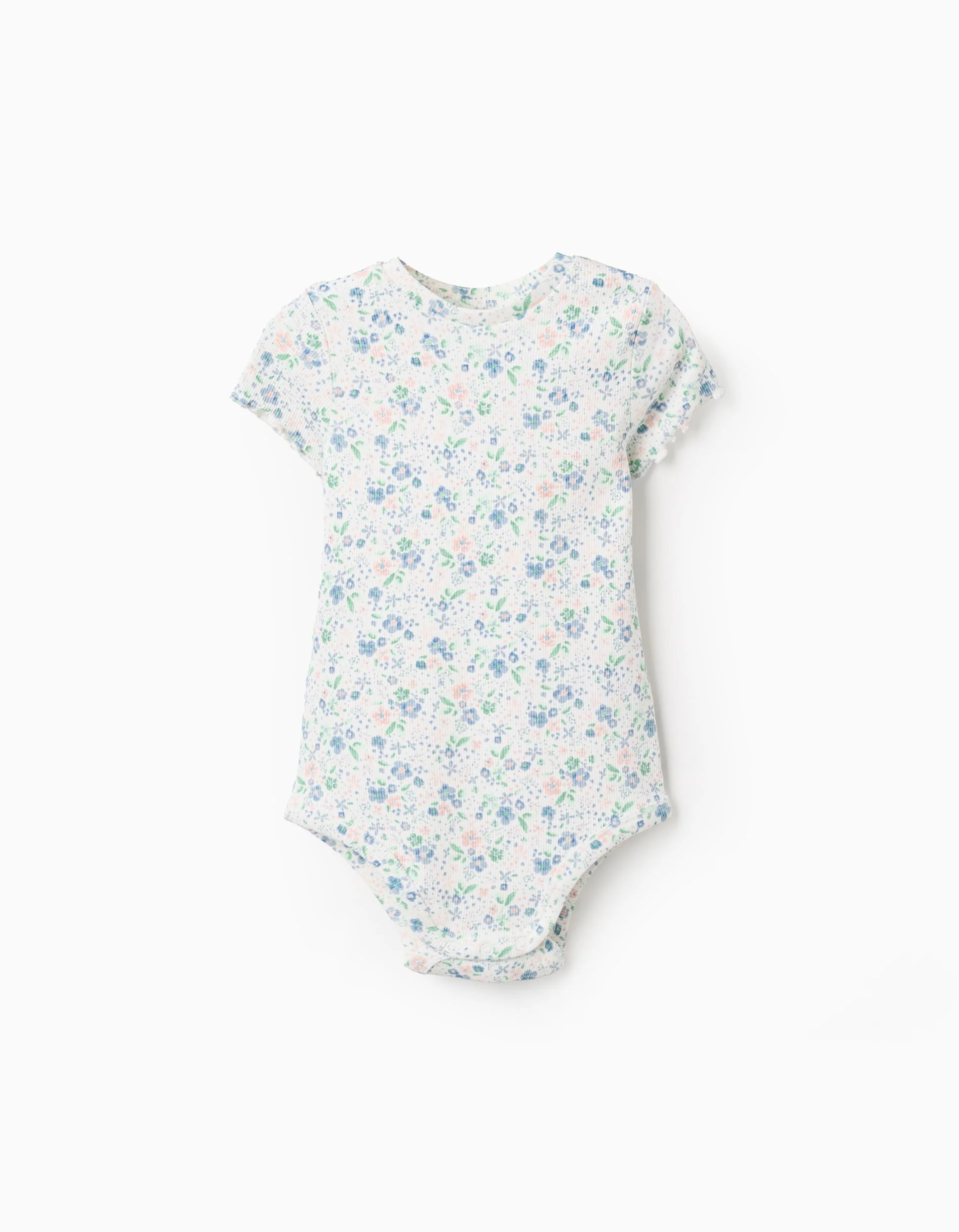 Ribbed Floral Bodysuit for Newborn Girls, White/Pink/Blue/Green