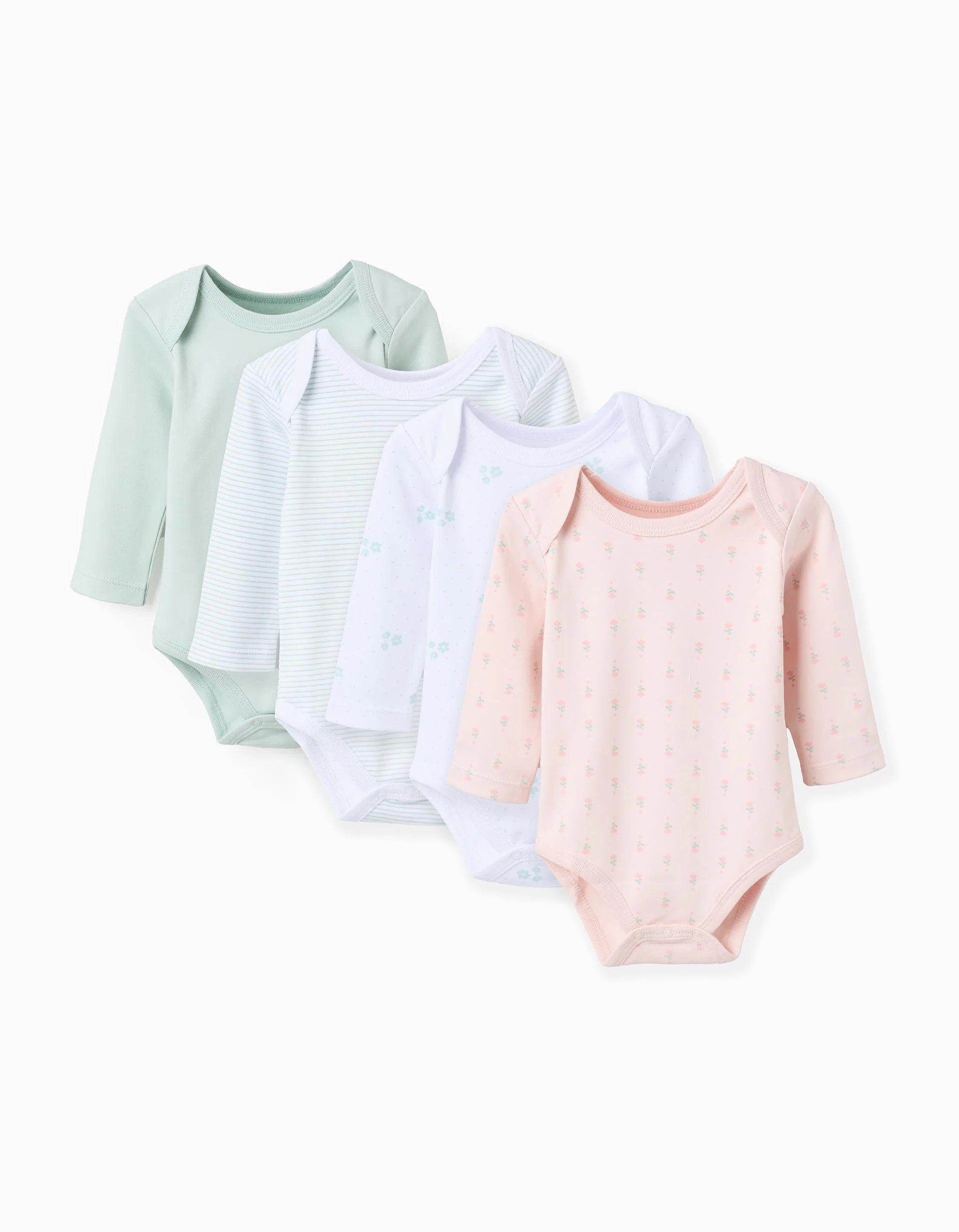 Pack of 4 Cotton Bodysuits for Baby Girls 'Flowers', White/Green/Pink