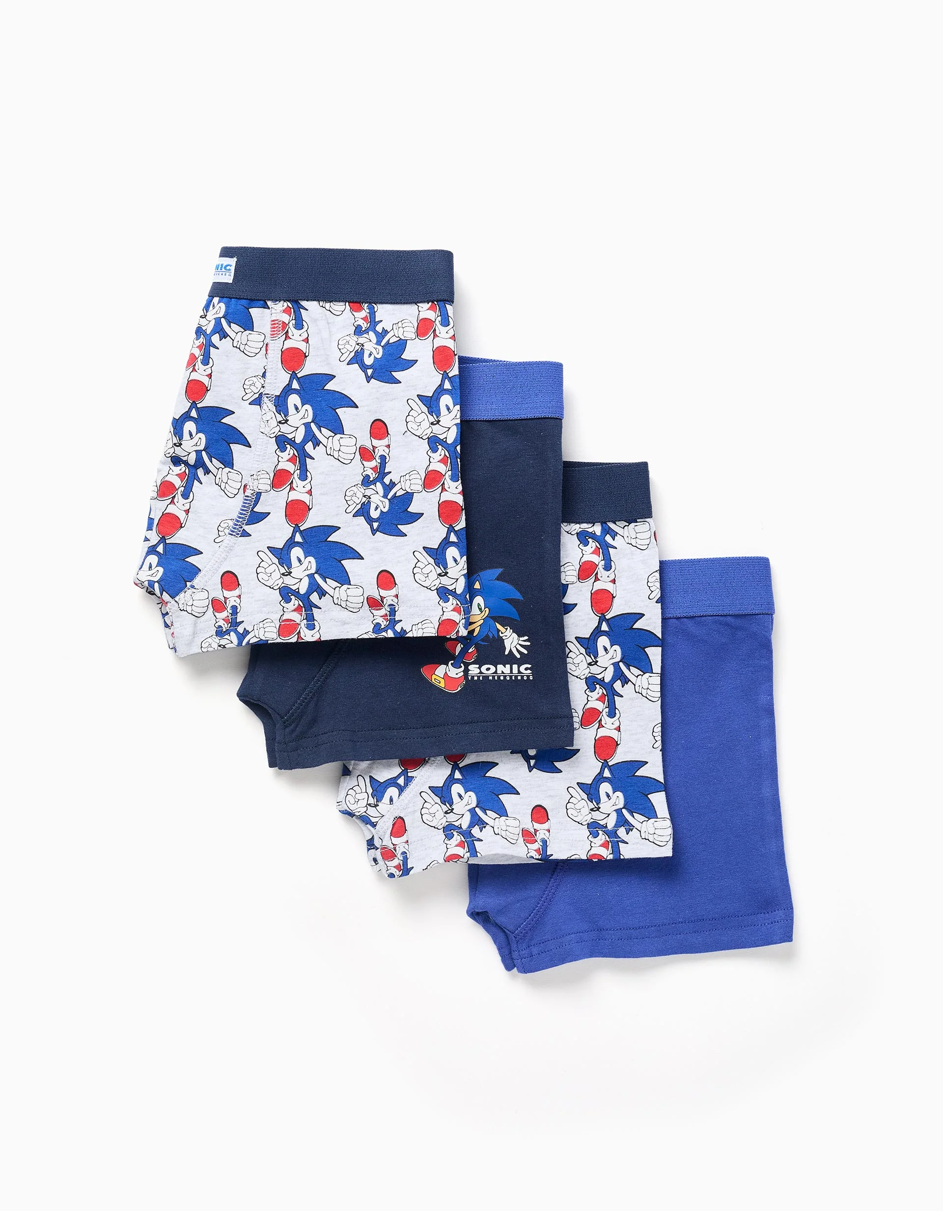 Pack of 4 boxer shorts with Sonic prints for boys, blue/white
