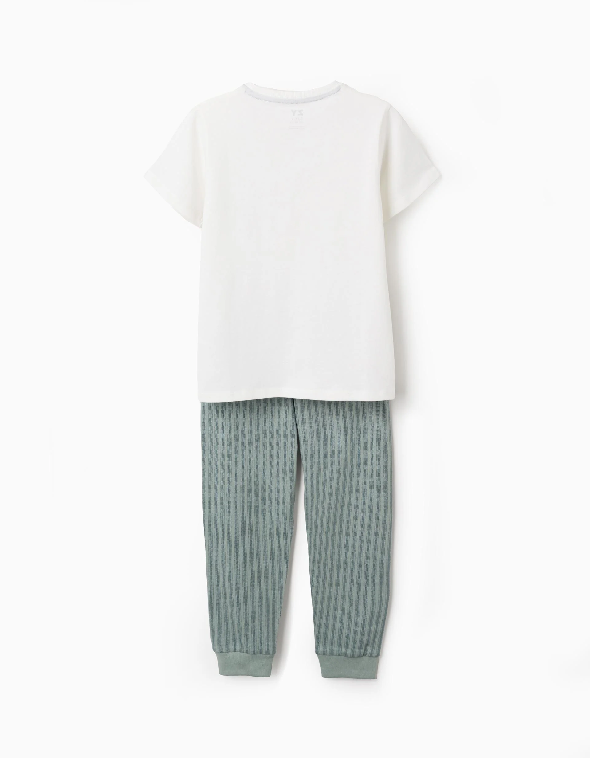 Cotton Jersey Pyjama with Stripes for Boys, White/Green