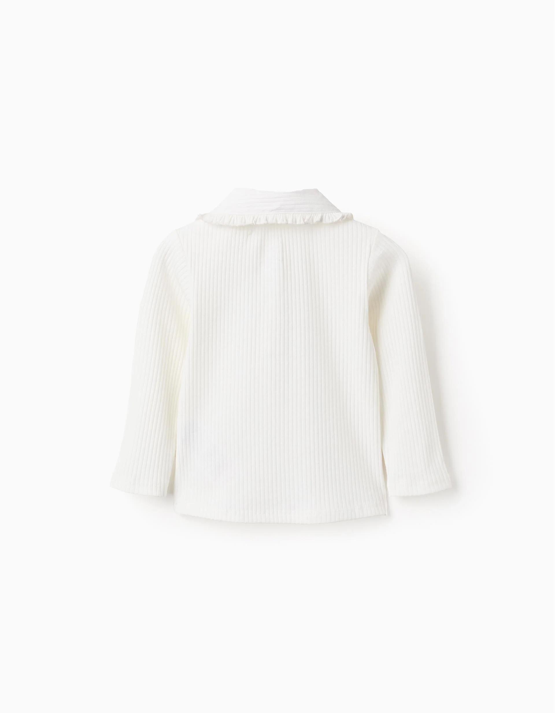 Ribbed T-shirt with Peter Pan Collar and Buttons for Baby Girls, Beige