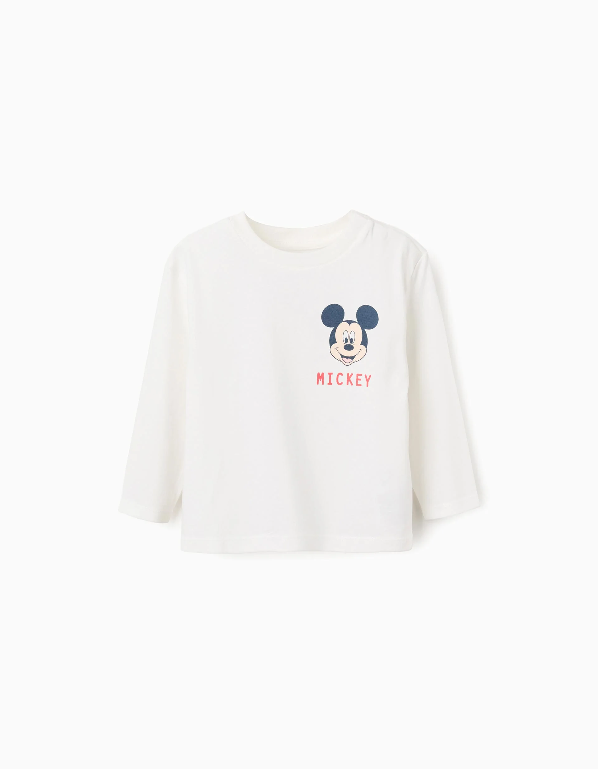 Long sleeve cotton T-shirt with Mickey prints for baby boys, white