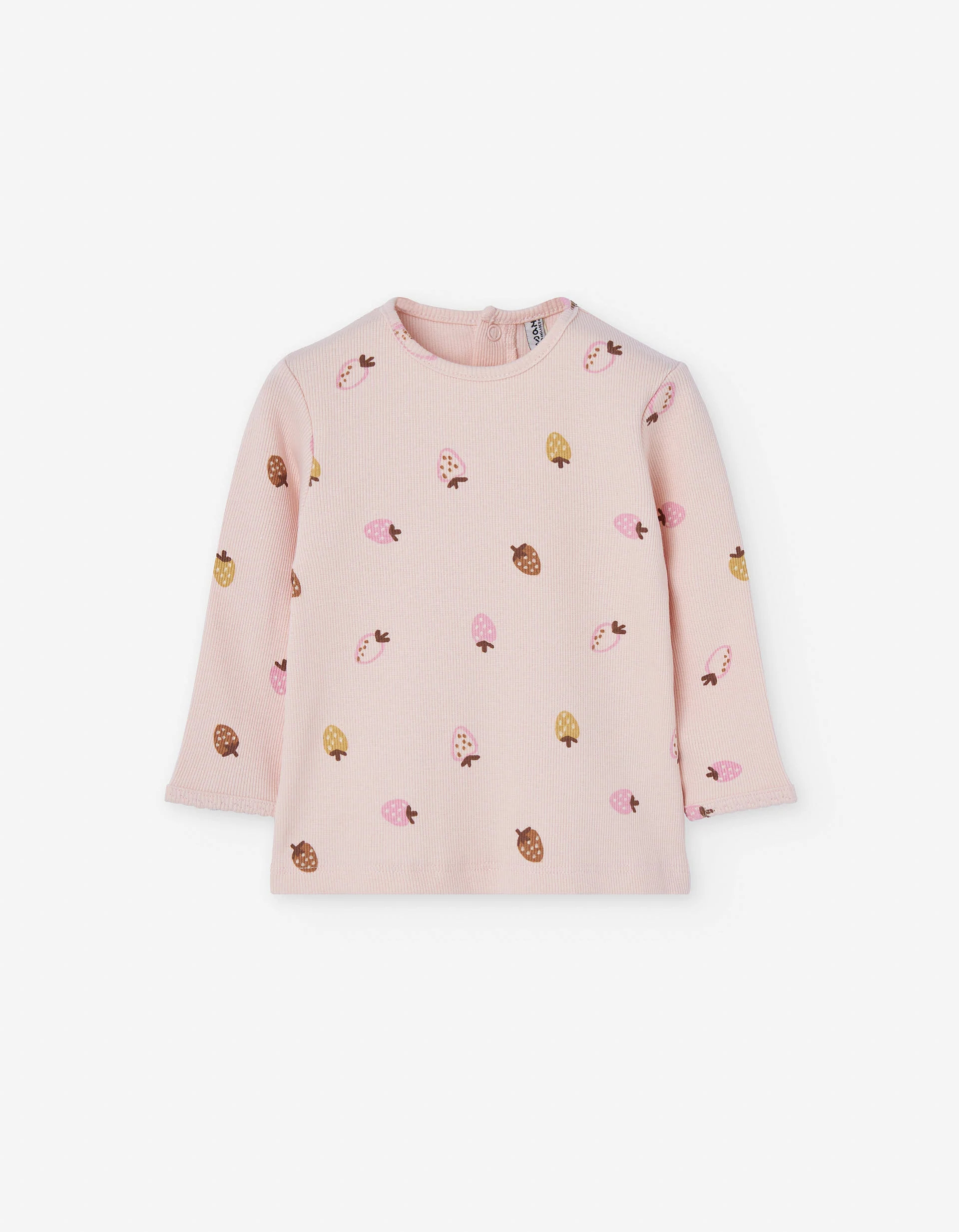 Ribbed long sleeve T-shirt with strawberry motif for baby girls, pink