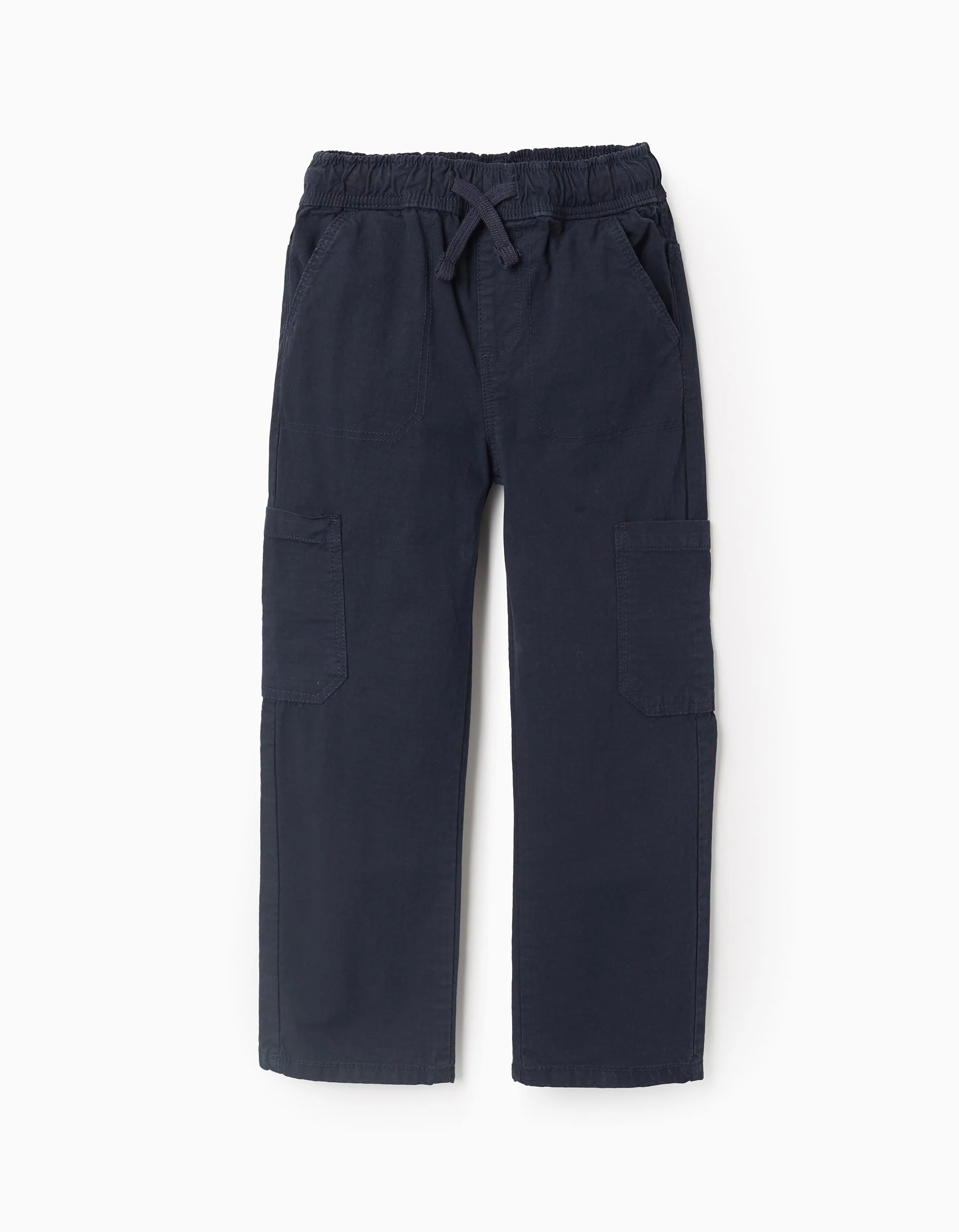 Cargo Trousers with Elasticated Waist and Drawstring for Boys, Dark Blue