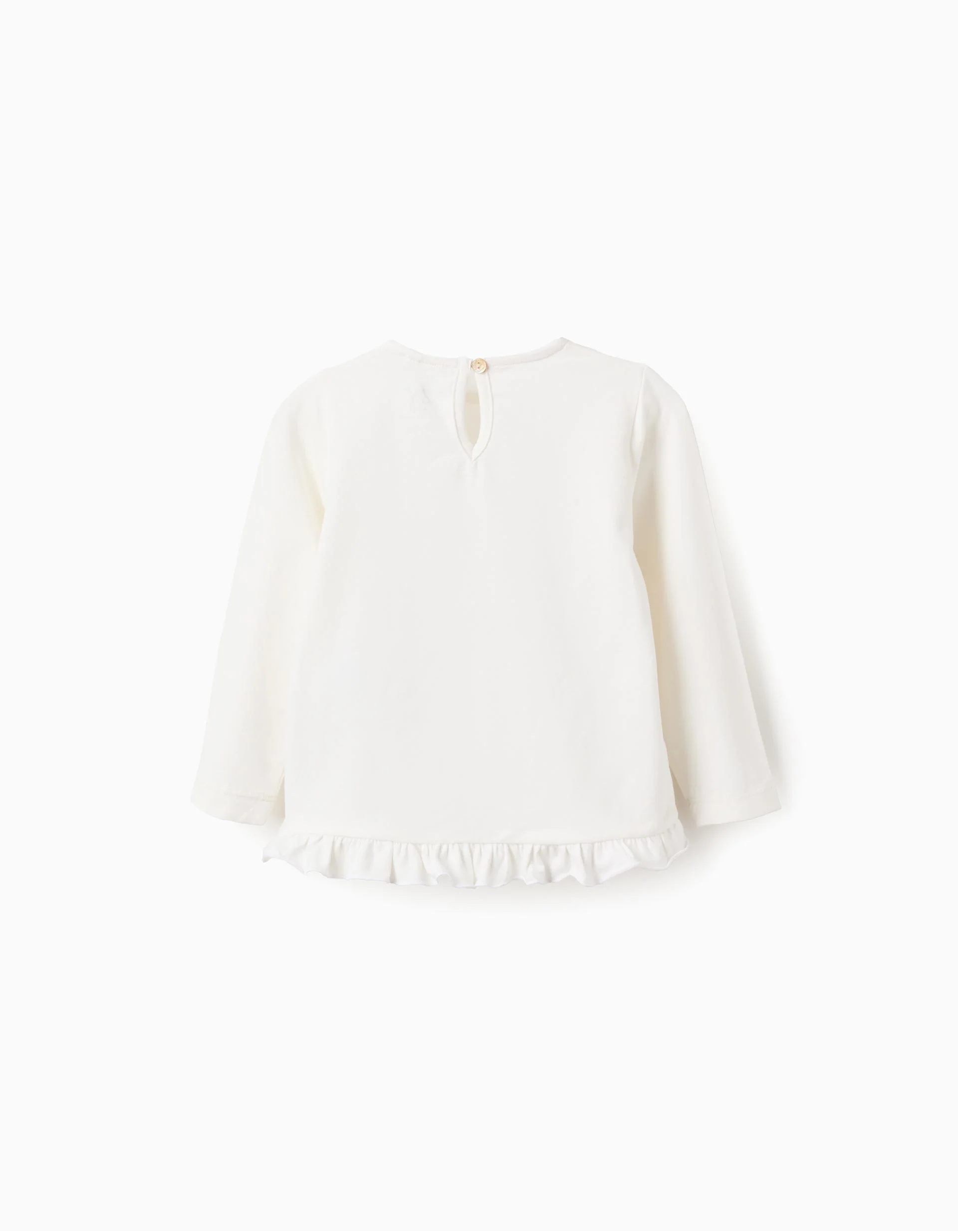Long-sleeved Cotton T-Shirt With Ruffles For Baby Girls 'Love', White