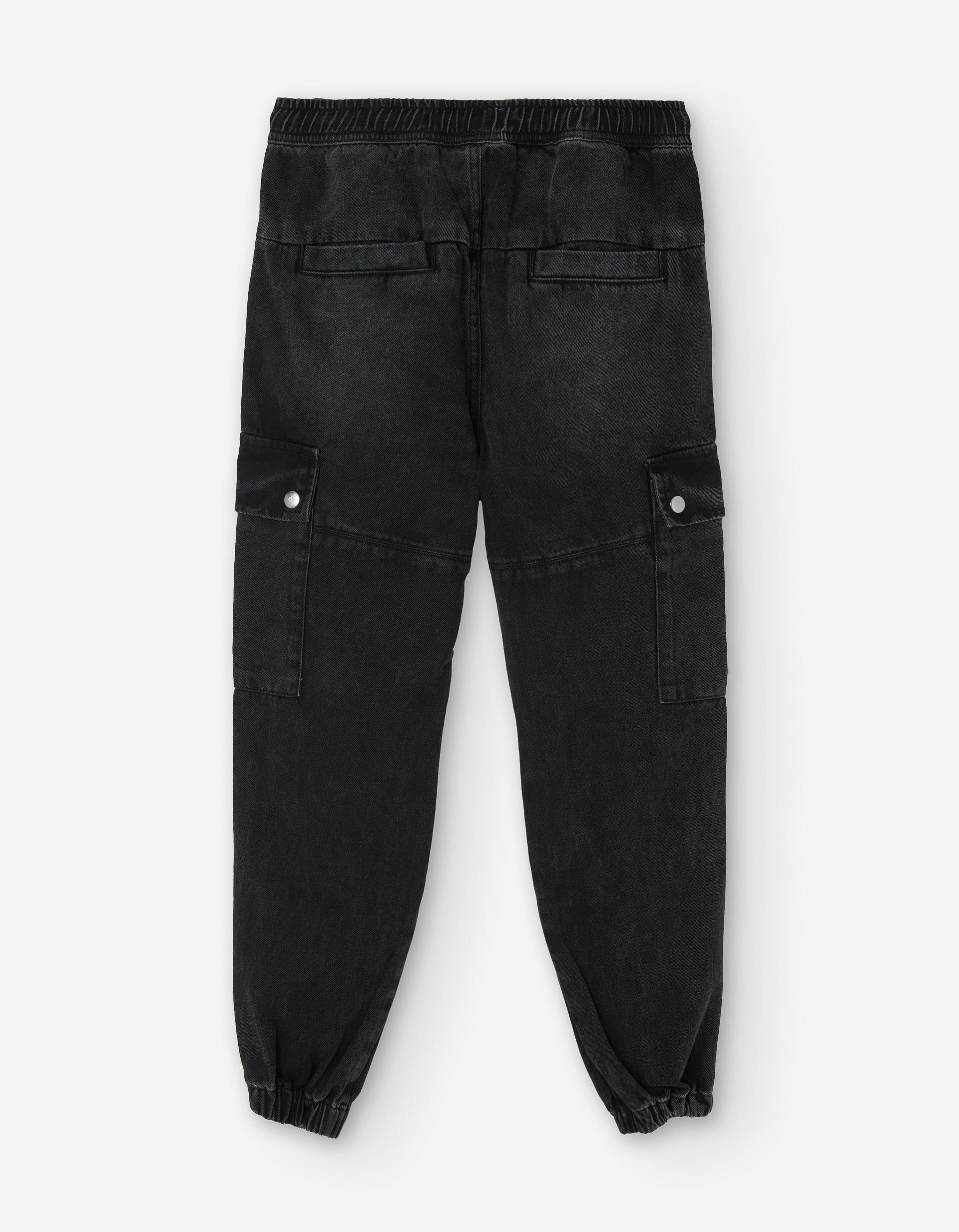 Cotton denim joggers with cargo pockets for boys, black