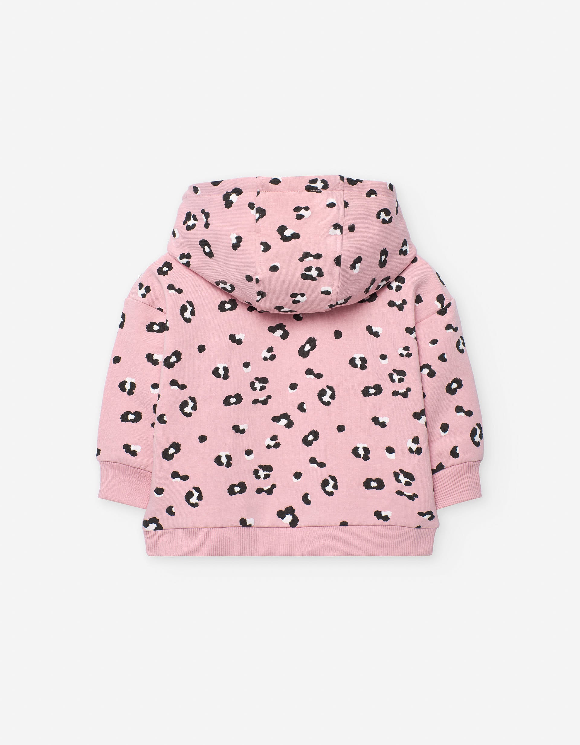 Brushed hooded sweatshirt with leopard print for baby girls, pink