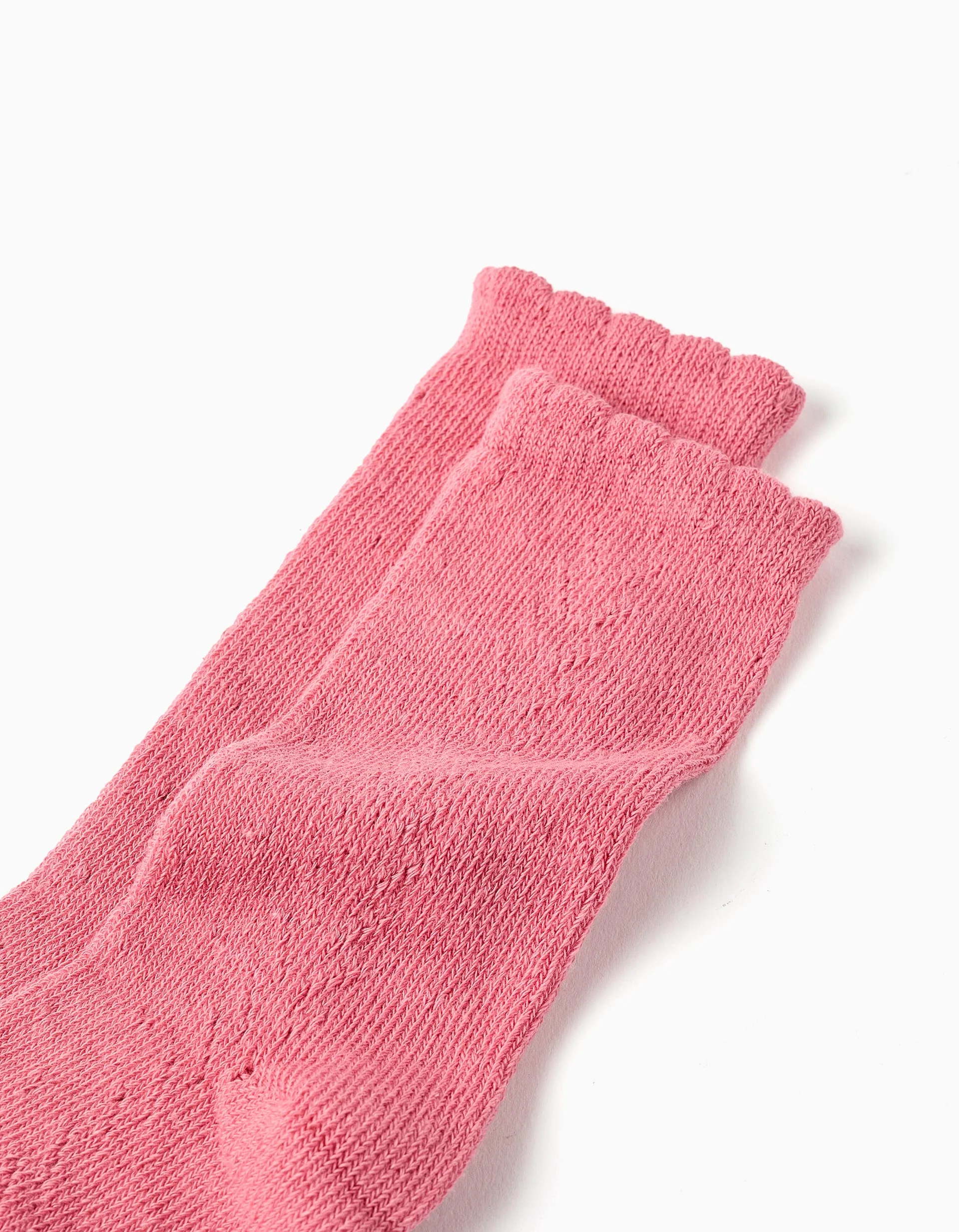 Openwork Knit High Socks with Wavy End for Baby Girls, Pink