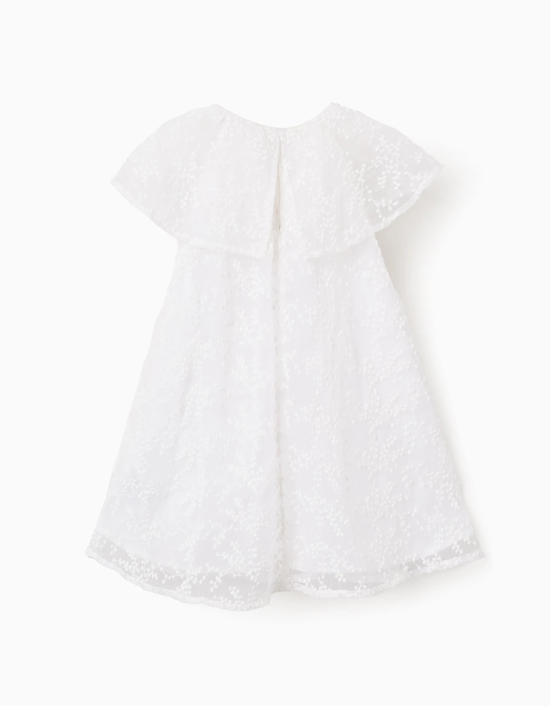 Dress with bow and ruffled cape-style sleeves for baby girls, white