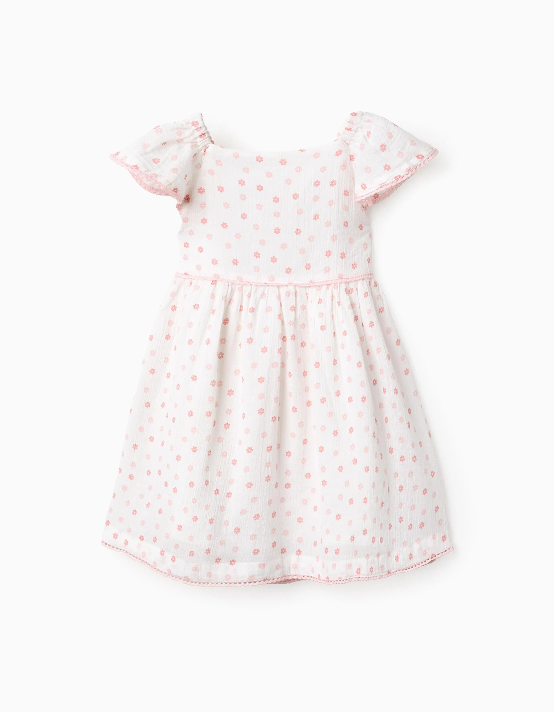 Cotton Floral Dress for Baby Girls, White/Pink