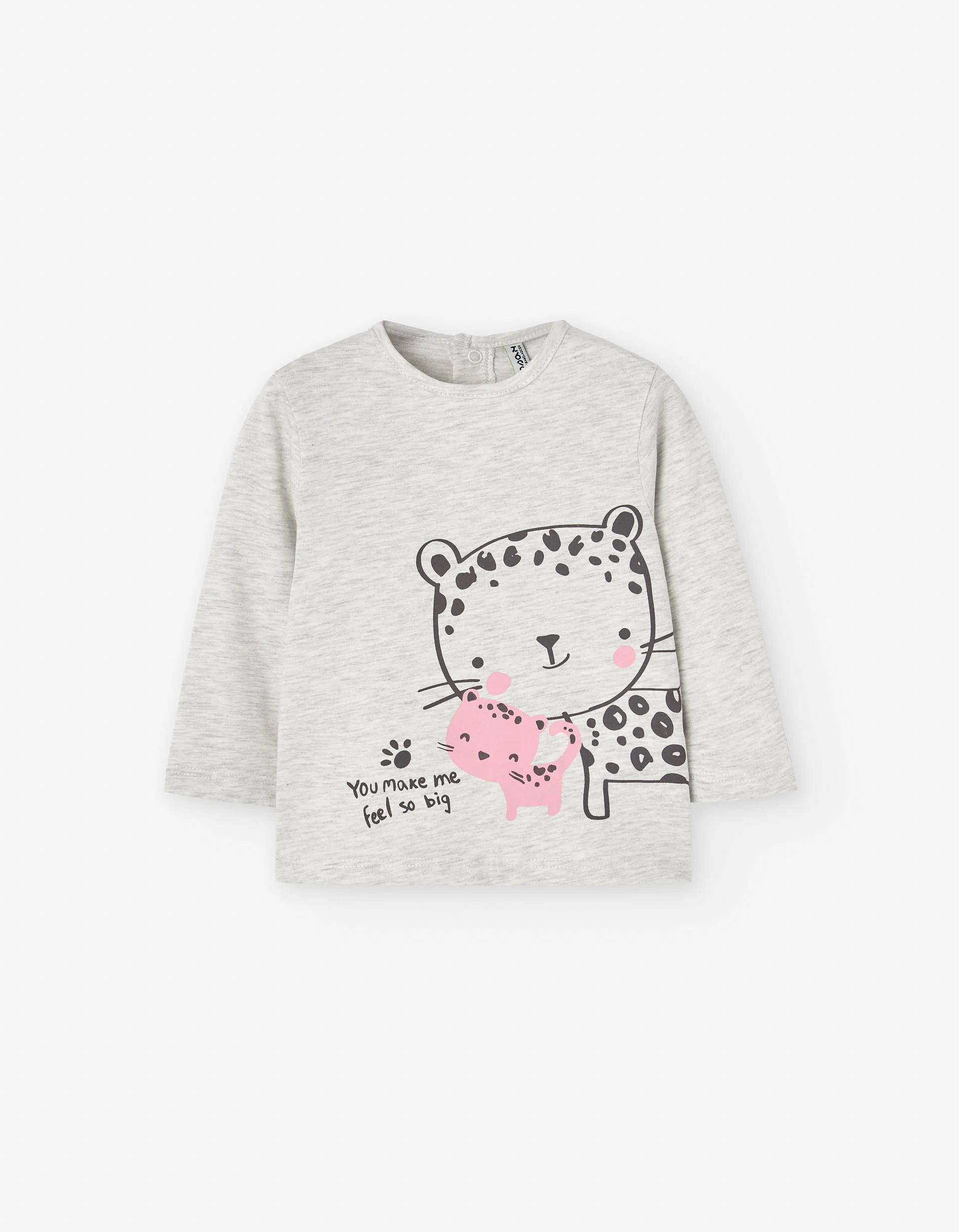 Long sleeve cotton T-shirt with print for baby girls, light grey
