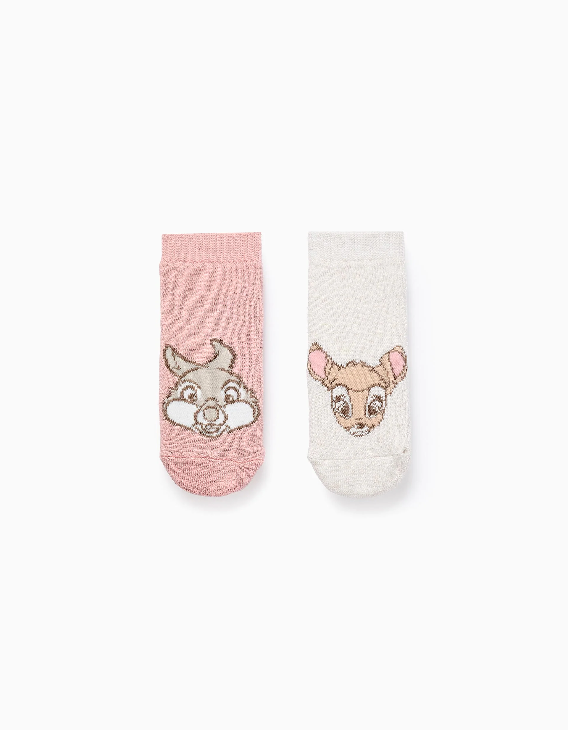 Pack of 2 Pairs of Non-slip Socks for Baby Girls 'Bambi', Pink/Beige