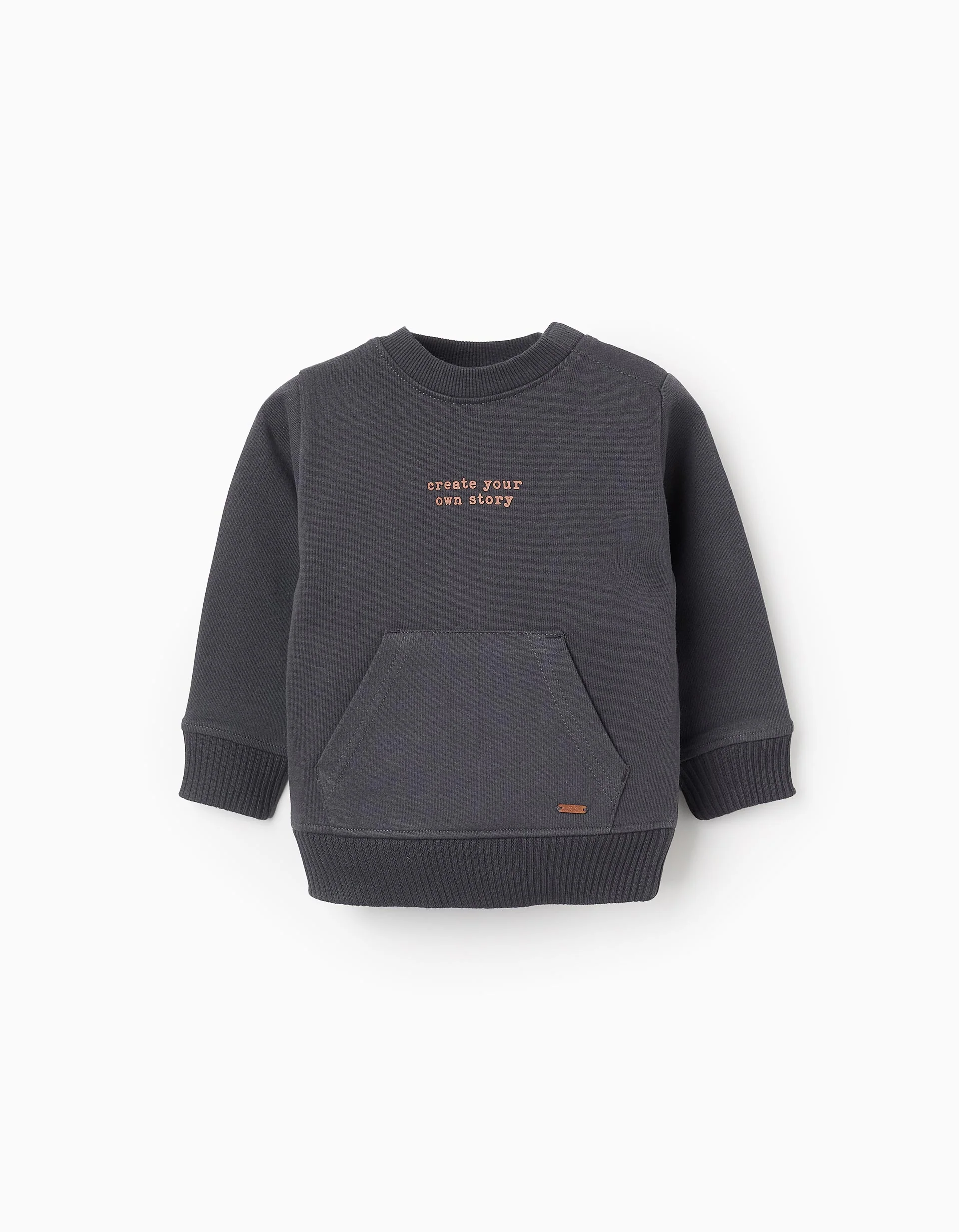 Cotton Sweatshirt with Kangaroo Pocket for Baby Boys 'Story', Grey