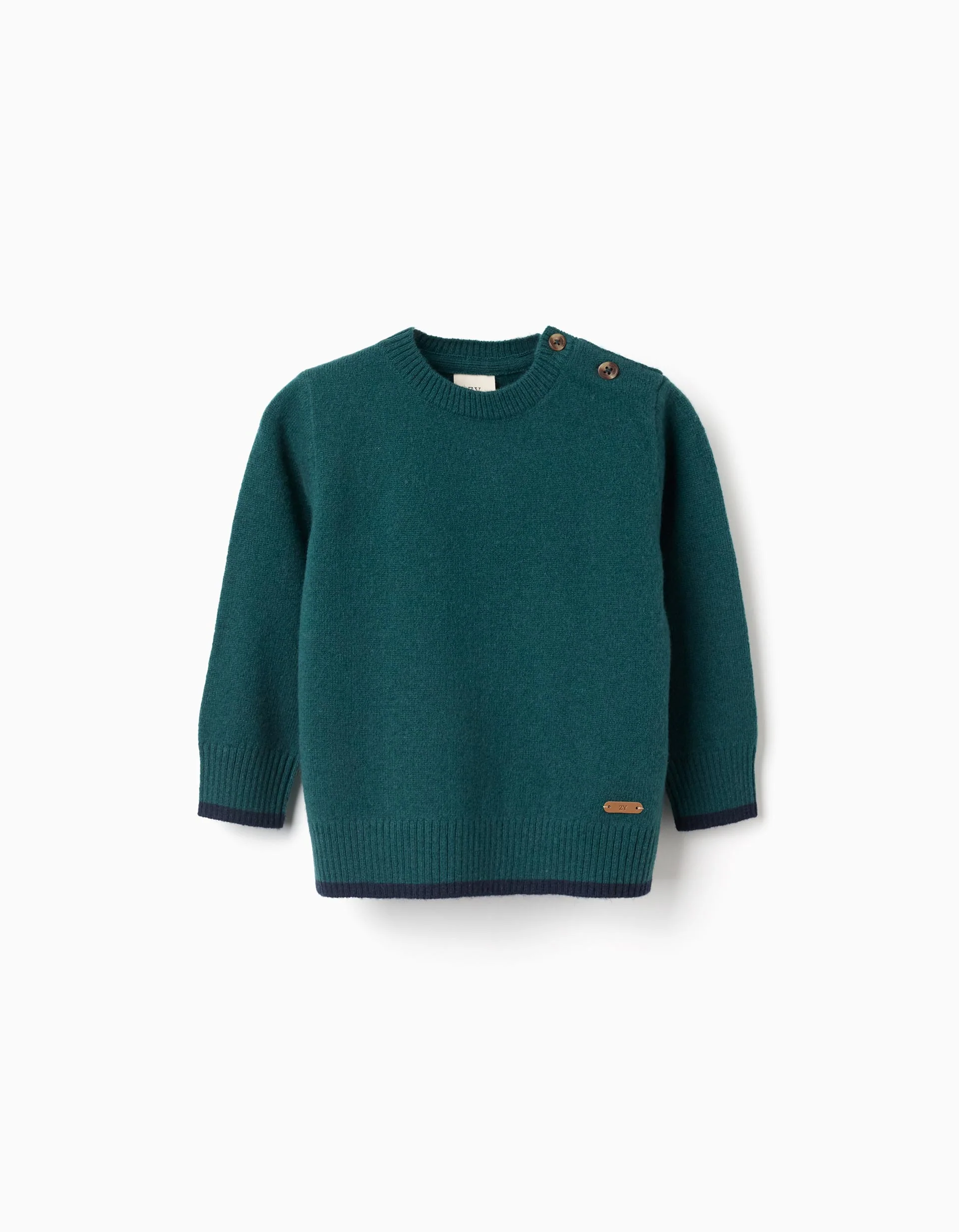Knitted jumper in a wool blend You&Me for baby boys, green/dark blue
