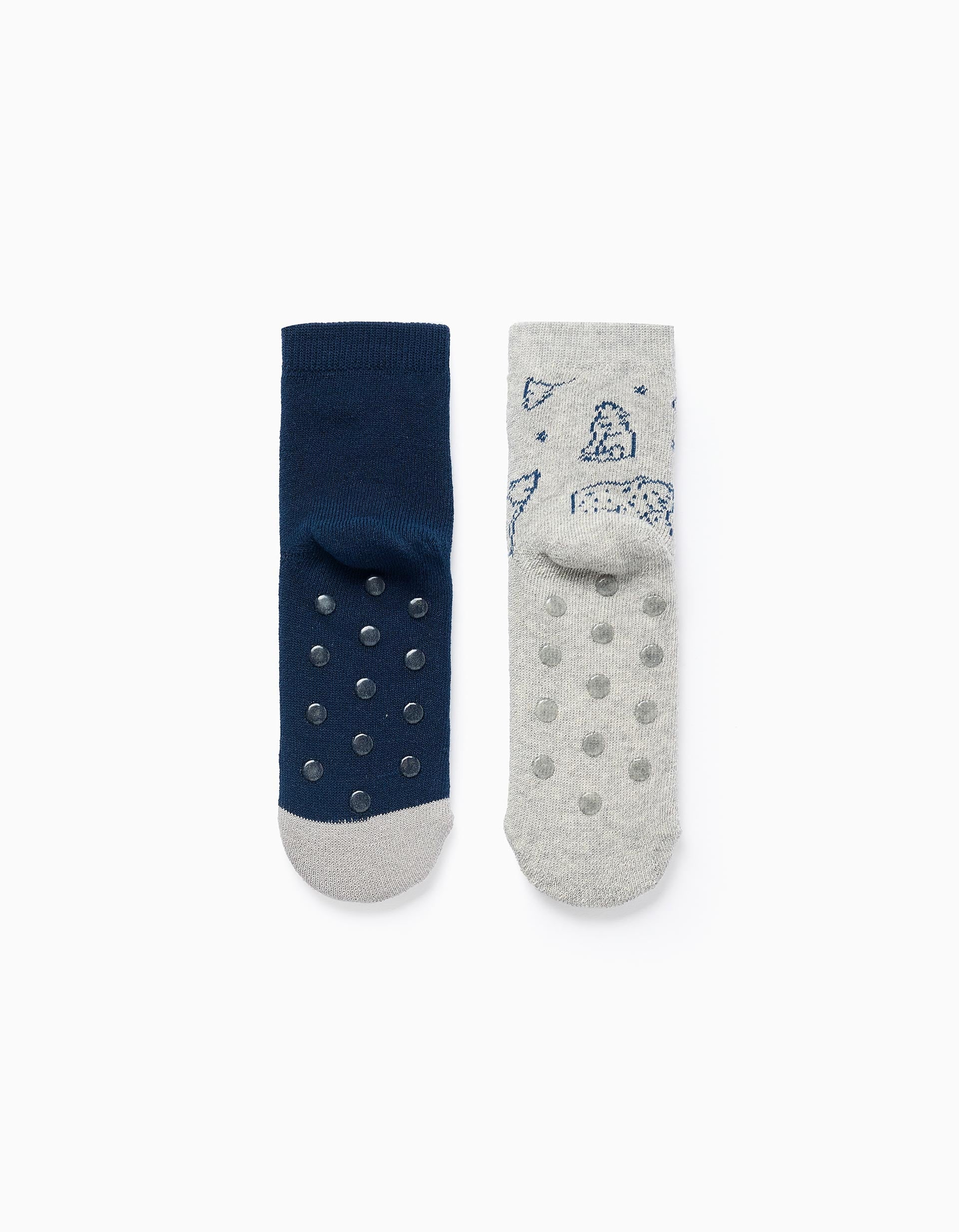 Pack of 2 Non-Slip Socks for Boys 'Animals', Dark Blue/Grey